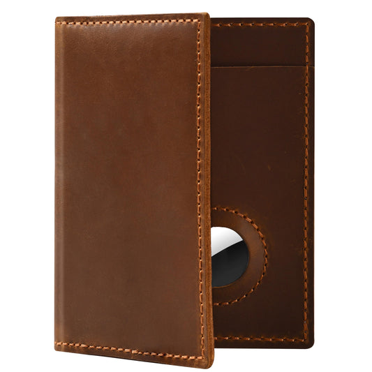 WHENON Passport Holder for Travel, Genuine Leather Passport Wallet Cover Case with Airtag Slot, RFID Blocking, for Women Men, Travel Essentials Gift, Brown
