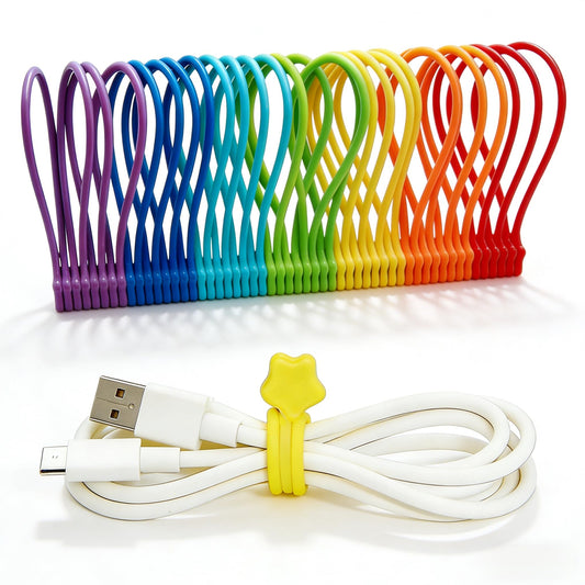 Fironst Reusable Silicone Magnetic Cable Ties, 28 Pack 7.48'' Magnetic Twist Ties for Bundling and Organizing, Holding Stuff, USB Charging Cords, Fridge Magnets, or to Play and Decorate(7 Colors)