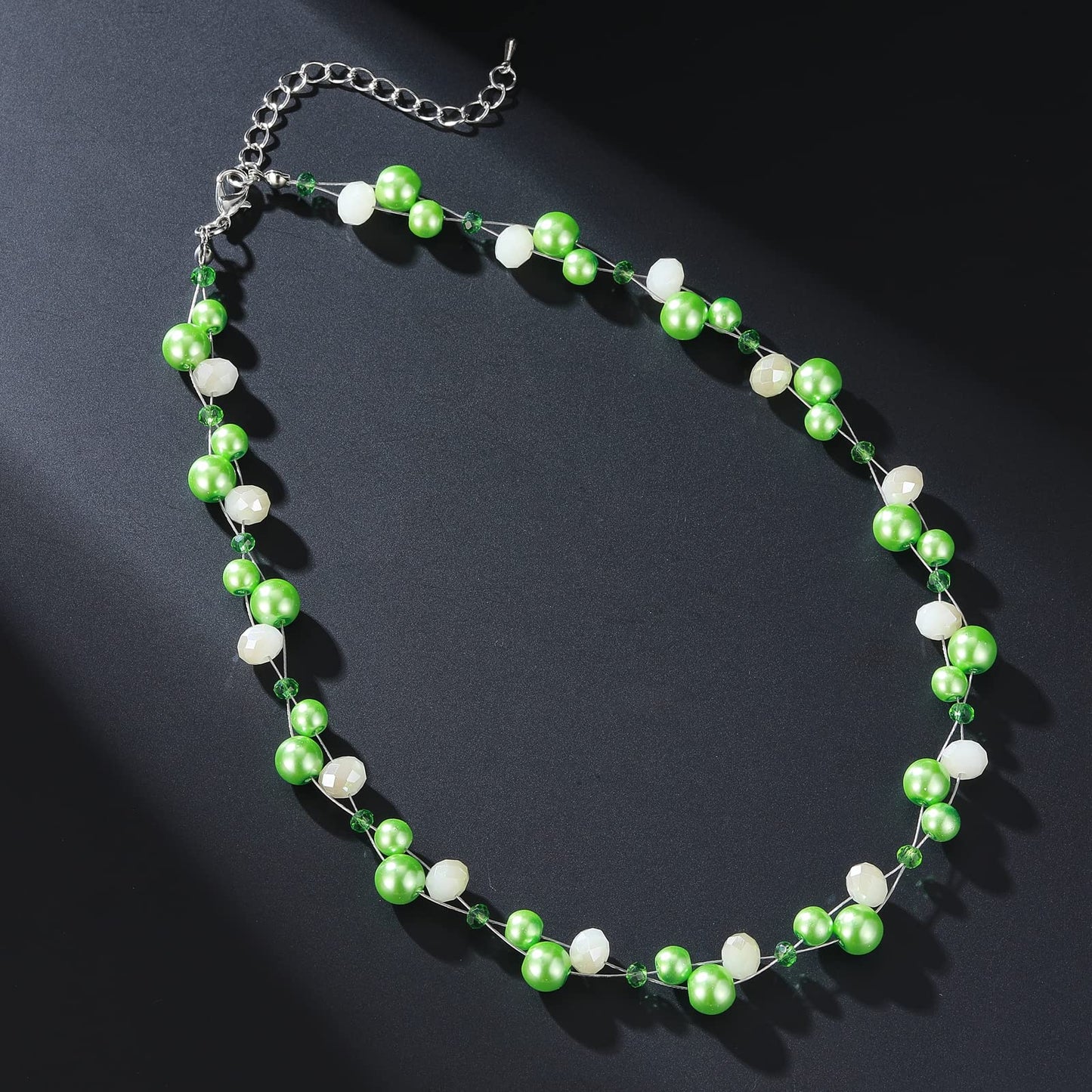 Short Beaded Turquoise Necklace For Women - Fashion Jewelry with Pearl and Crystal Bead, Birthday Gifts For Women (27-fruit green)