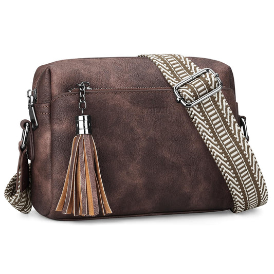 SYTRAH Crossbody Bags for Women, Triple Zip Crossbody Purses for Women Trendy, Cell Phone Purse Shoulder Handbag with Adjustable Strap Mocha Coffee