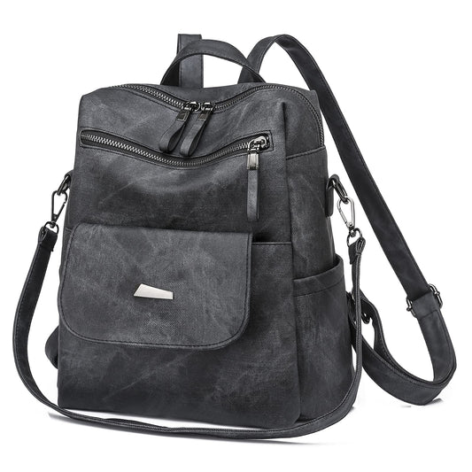 ROOSALANCE Backpack Purse for Women, Women Backpack Purse Small Leather Waterproof Anti-theft Shoulder Bags Handbags, Fashion Ladies Back pack for Daily Travel Work (Black Grey)