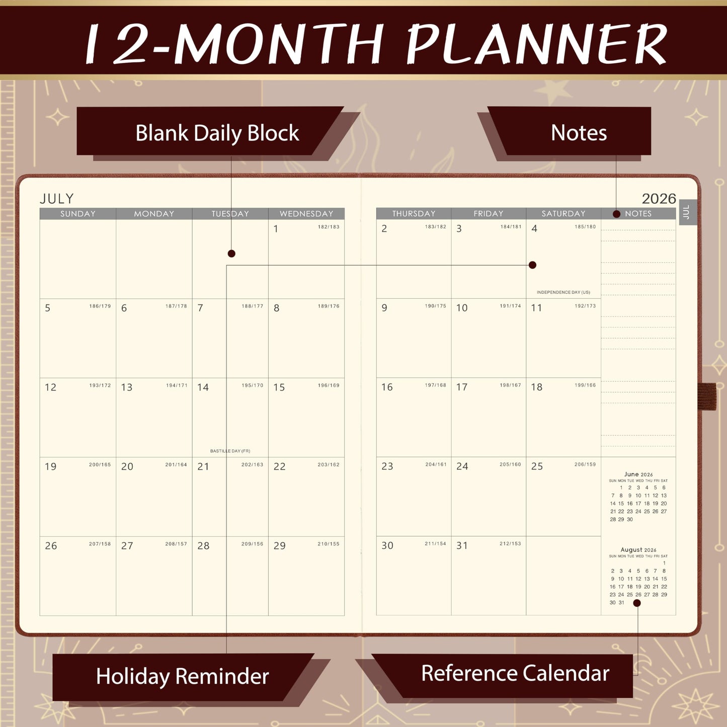 2026-2027 Planner - Academic Planner 2026-2027, 9" x 11", Jul. 2026 - Jun. 2027, Weekly and Monthly Planner 26-27, Leather Cover with Thick Paper, Back Pocket - The Sun