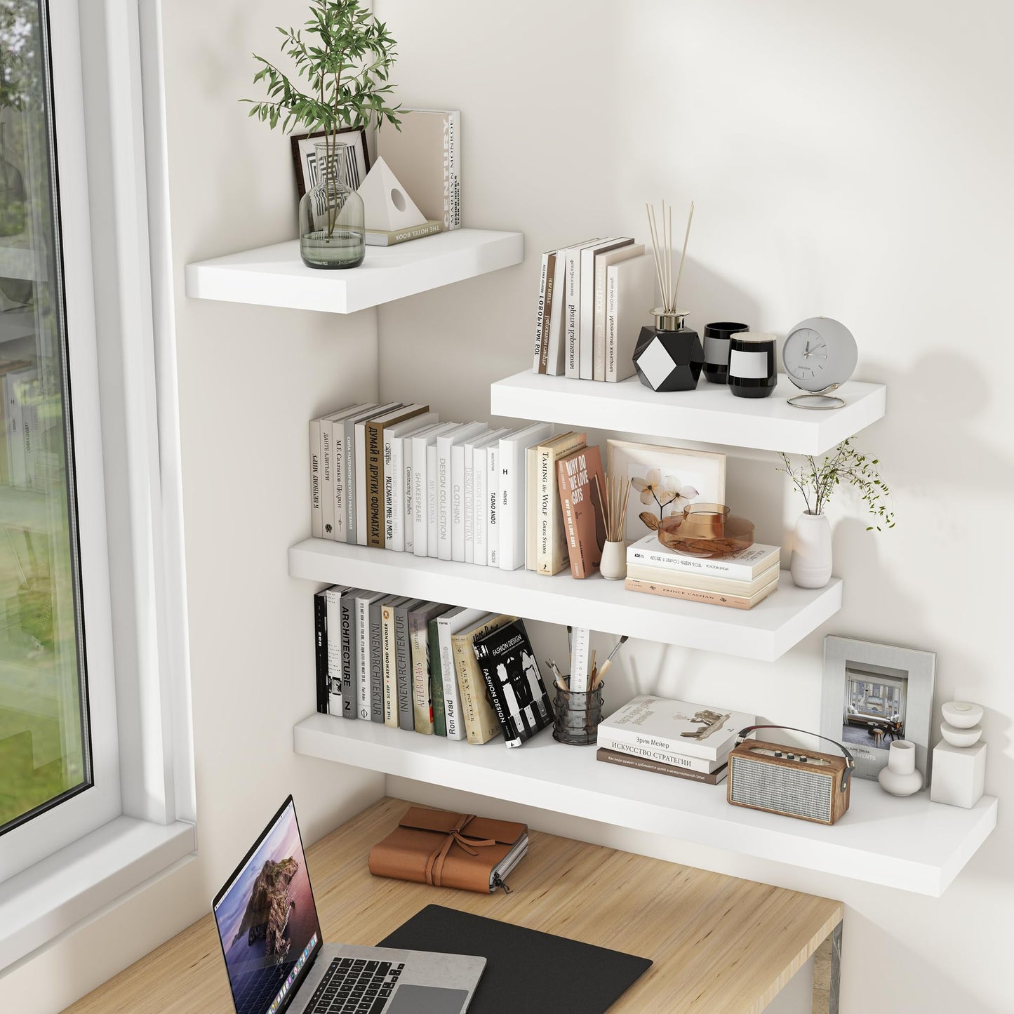 Fun Memories White Floating Shelves for Wall, 30 x 9 Inch Floating Shelf Set of 2, Rustic Natural Wood Wall Shelves, 9" Deep White Bathroom Shelves for Storage & Display