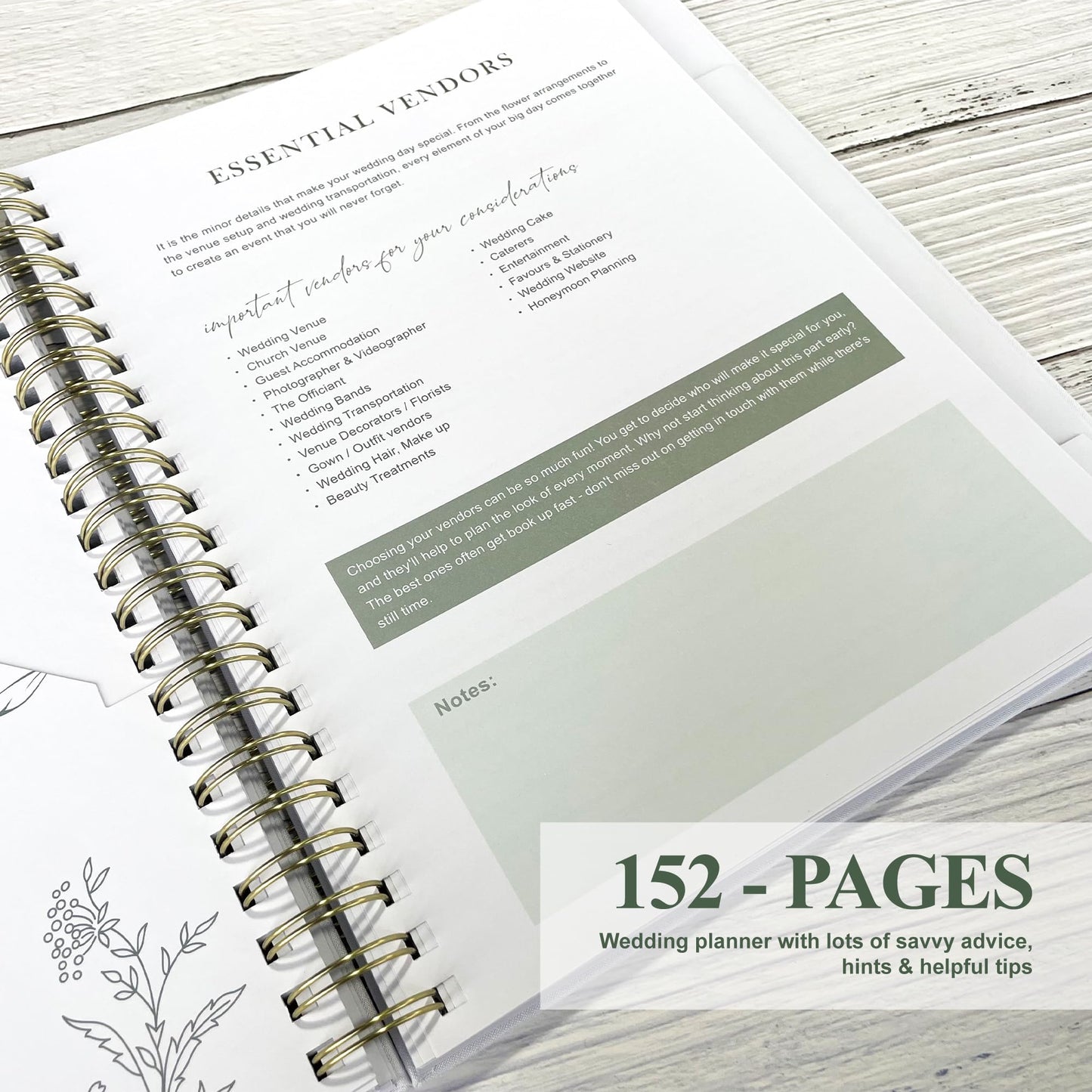 Bride Squad Wedding Planner Book and Organizer | Bridal Wedding Planner Book with Countdown Calendar & Checklists | A Meaningful Engagement Gifts for Couples, Green & White Floral