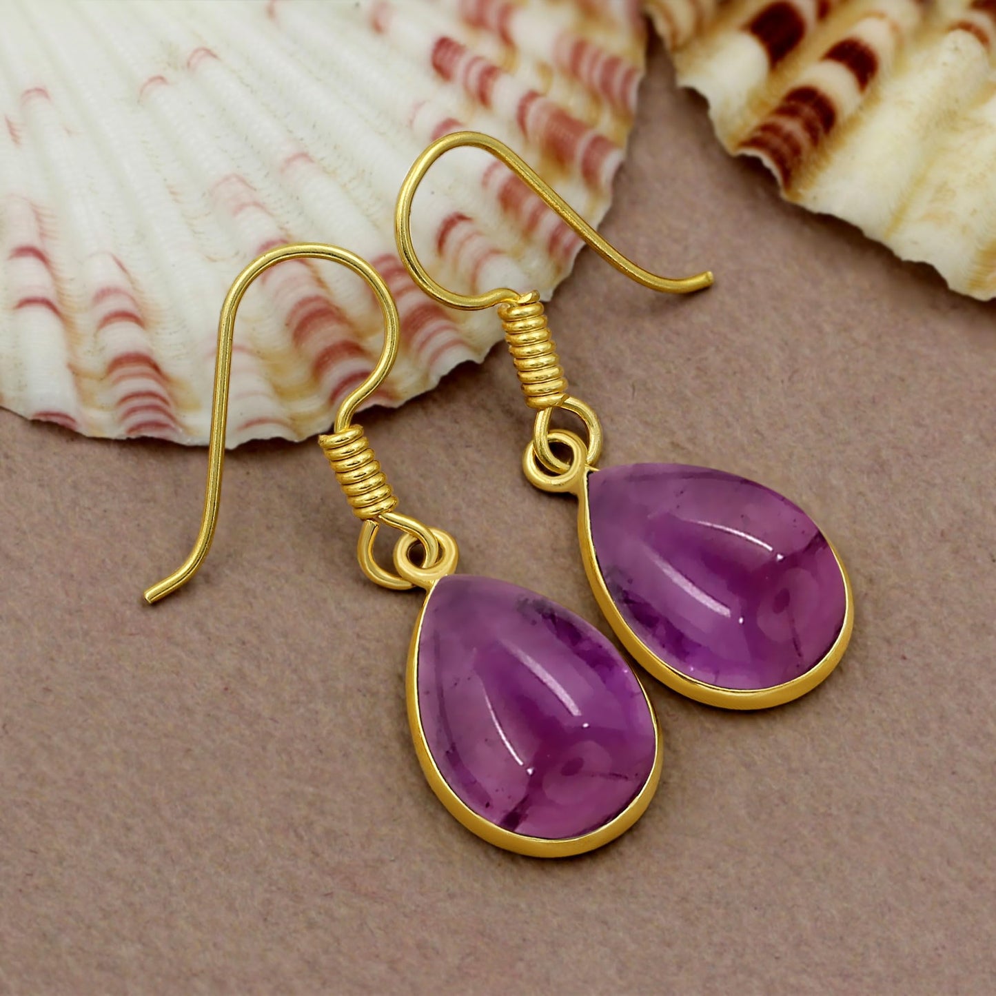 Natural Amethyst 14K Yellow Gold Plated Teardrop Shape Earrings for Women - February Birthstone Purple Gemstone Dangle Earrings - Handmade Jewelry Gifts for Her