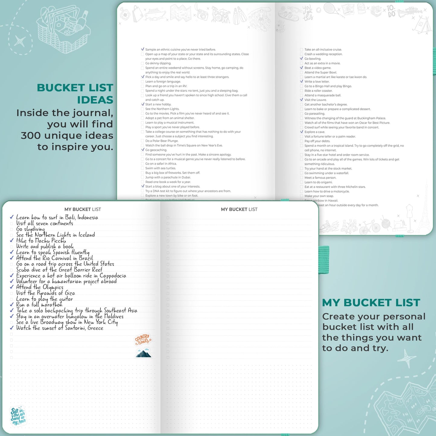 Clever Fox Bucket List Journal Large – Inspirational Book for Memories & Adventures – Motivational Bucket List Notebook for Couples, A4 (Turquoise)