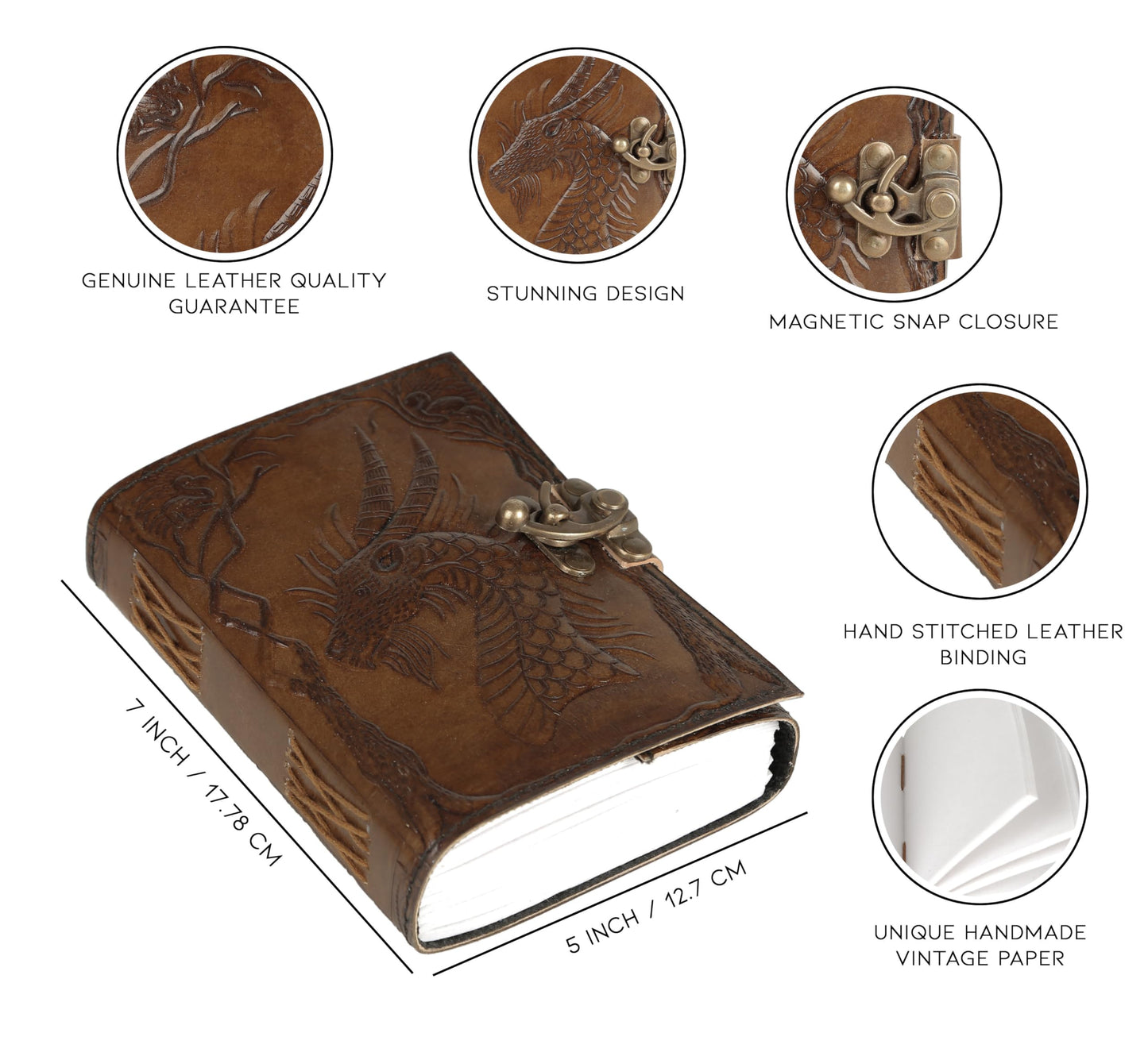 Shaista Handicraft Embossed leather bound journal dragon game of thrones diary with clasp lock vintage perfect notebook blank book of shadows unlined paper sketchbook 7x5 Inch