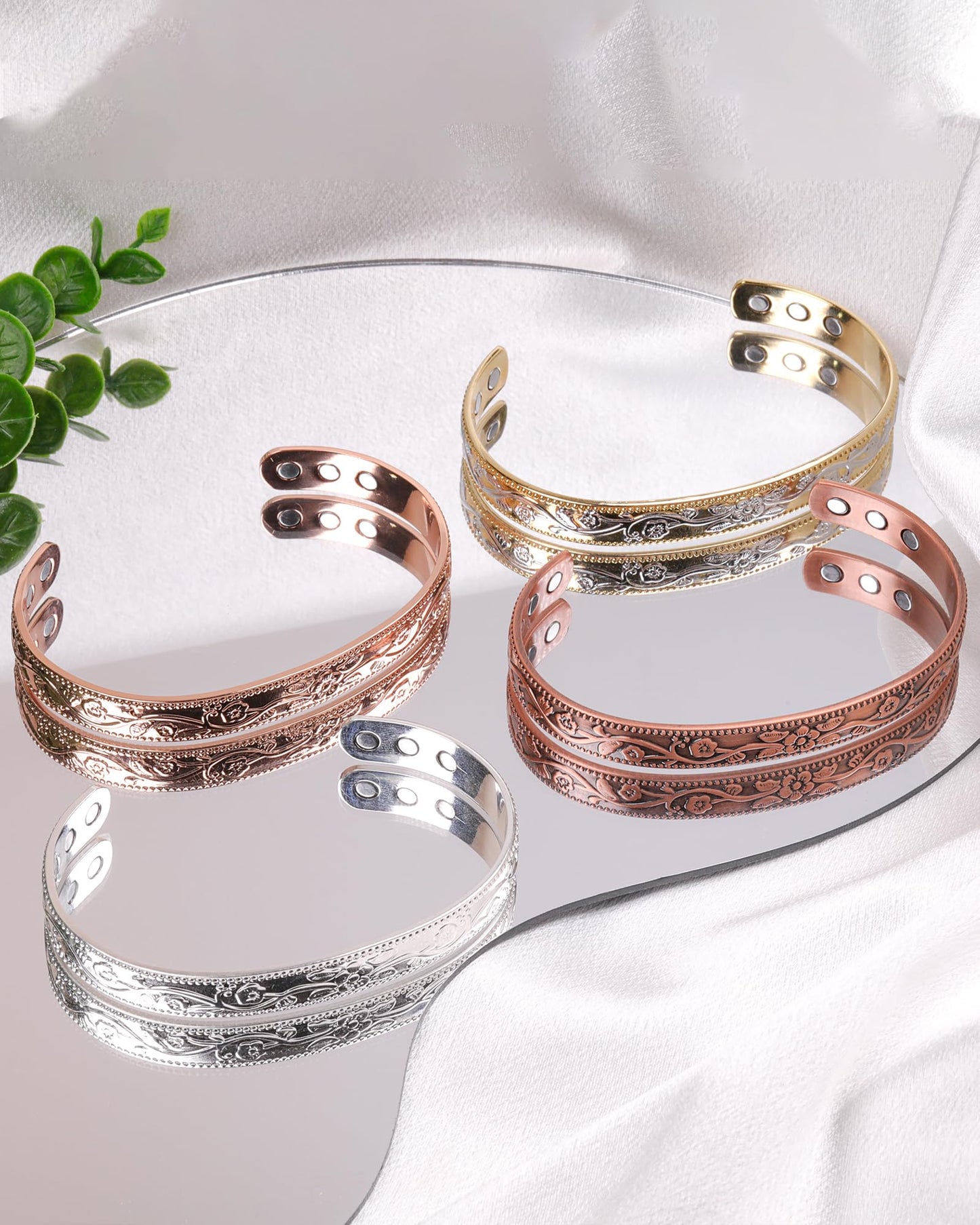 Jecanori Magnetic Copper Bracelet & Ring for Women, 3500 Gauss Lymph Detox, 99.99% Pure Copper Jewelry Gift