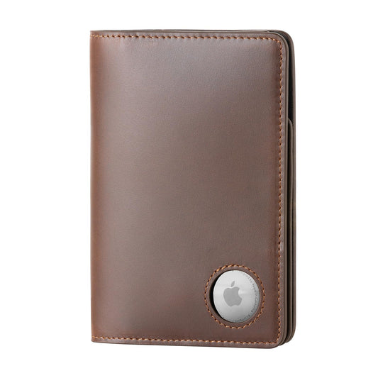 Mrain Luxury RFID Blocking Genuine Leather Passport Holder Passport Wallet for Travel (Brown AirTag Slot)