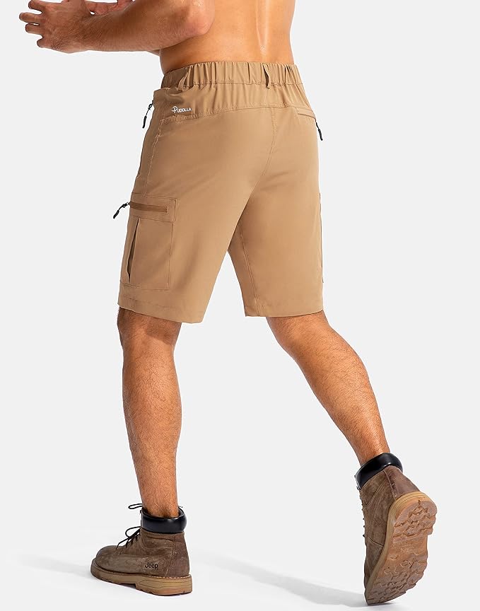 Pudolla Men's Hiking Cargo Shorts 9" Lightweight Outdoor Work Shorts for Men Travel Golf Camping Casual with 5 Zipper Pockets