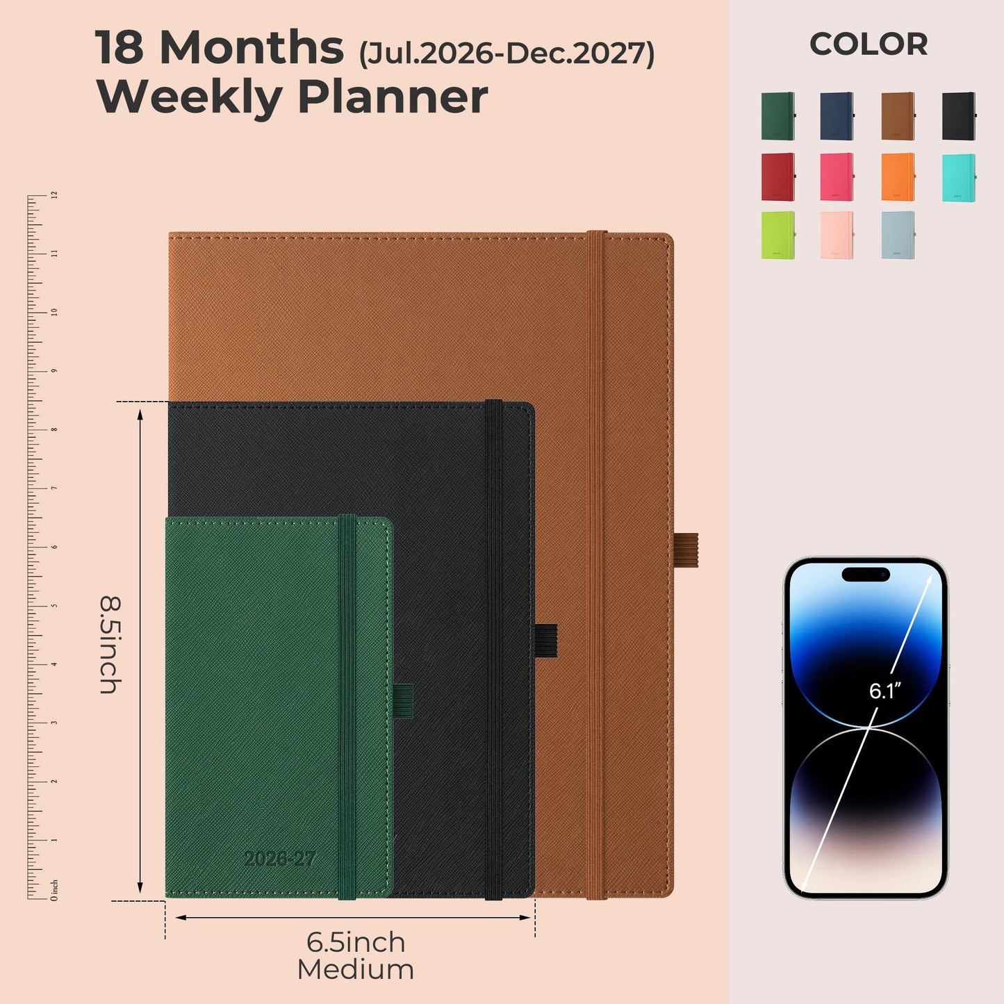 IN-LUXPRO Weekly Monthly 2026-2027 Planner (July 26-Dec 27),8.5"x6.5",18 Months Agenda Plan with Month Tabs & Pocket,Expenses/Note Pages, Academic Calendar with Vegan Leather Cover,Black