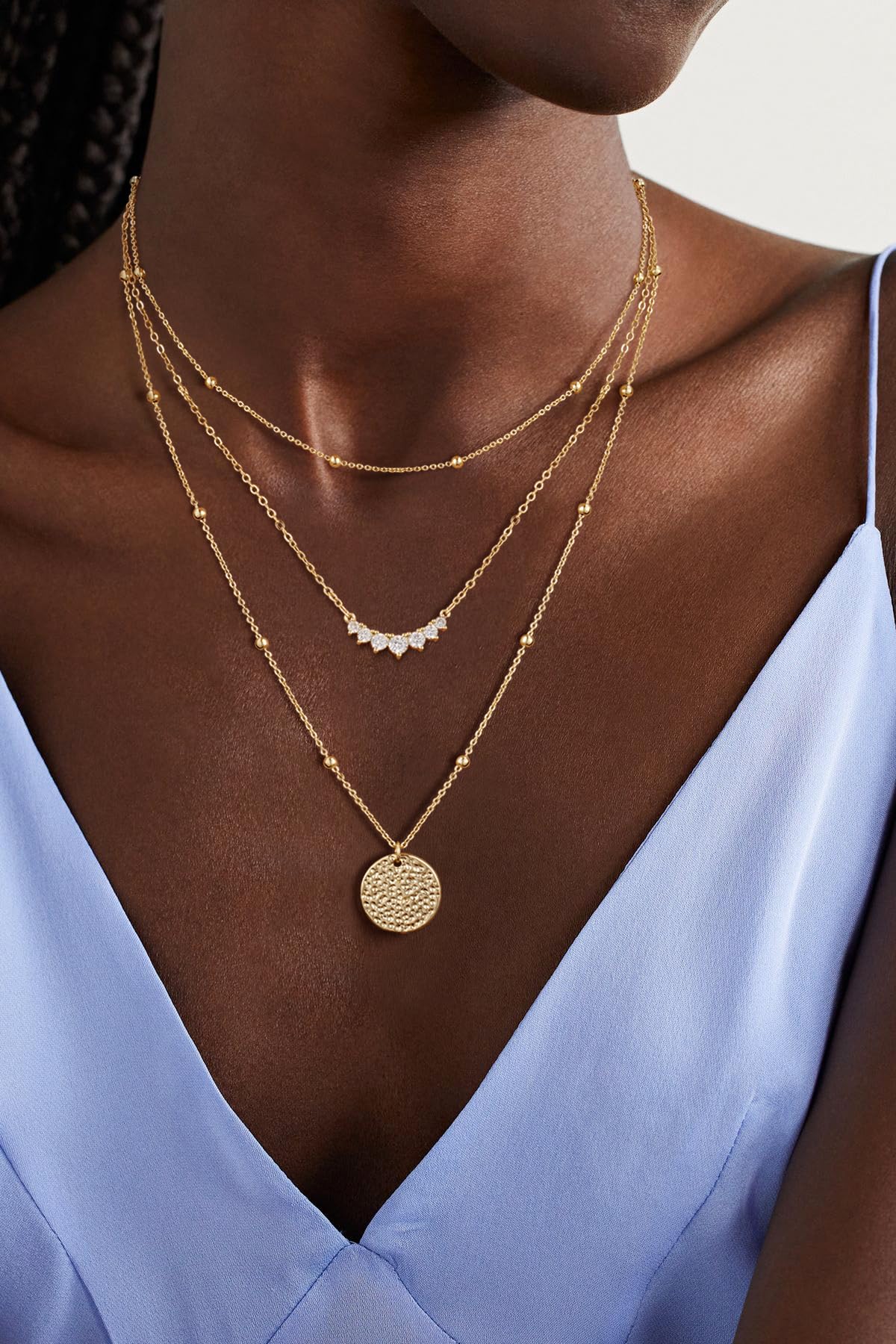 AGWOLF Gold/Silver Layered Necklaces for Women,Dainty 14k Gold Plated Stackable Choker Necklaces for Women,Trendy Layering Coin Chain Pendant Jewelry Set Gifts
