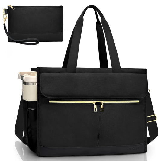 PASMAN Laptop Bag for Women 15.6 Inch, Work Bags for Teacher & Nurse with Compartments, Professional Office Computer Handbag(Black)