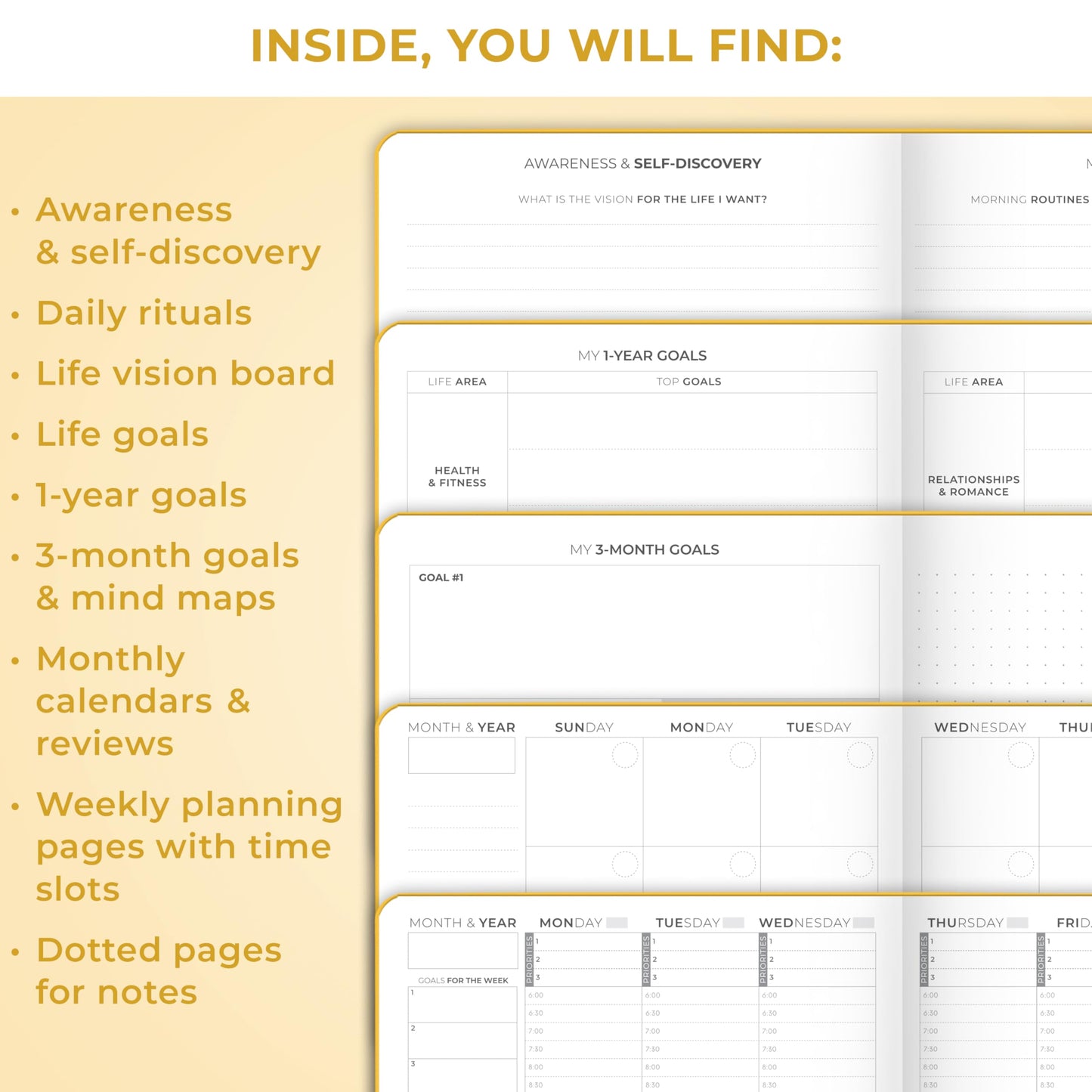 Clever Fox Planner Schedule – Undated Weekly & Monthly Life Planner with Time Slots, Appointment Book & Daily Organizer, A5 (Yellow)