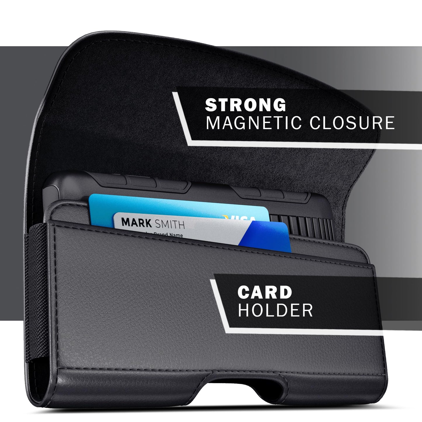 DeBin Cell Phone Case for iPhone 16 16e 15 14 13 12 11 Xs Xs & Pro Models, Leather Belt Clip Holster with ID/Credit Card Pouch, Magnetic Cover - Black
