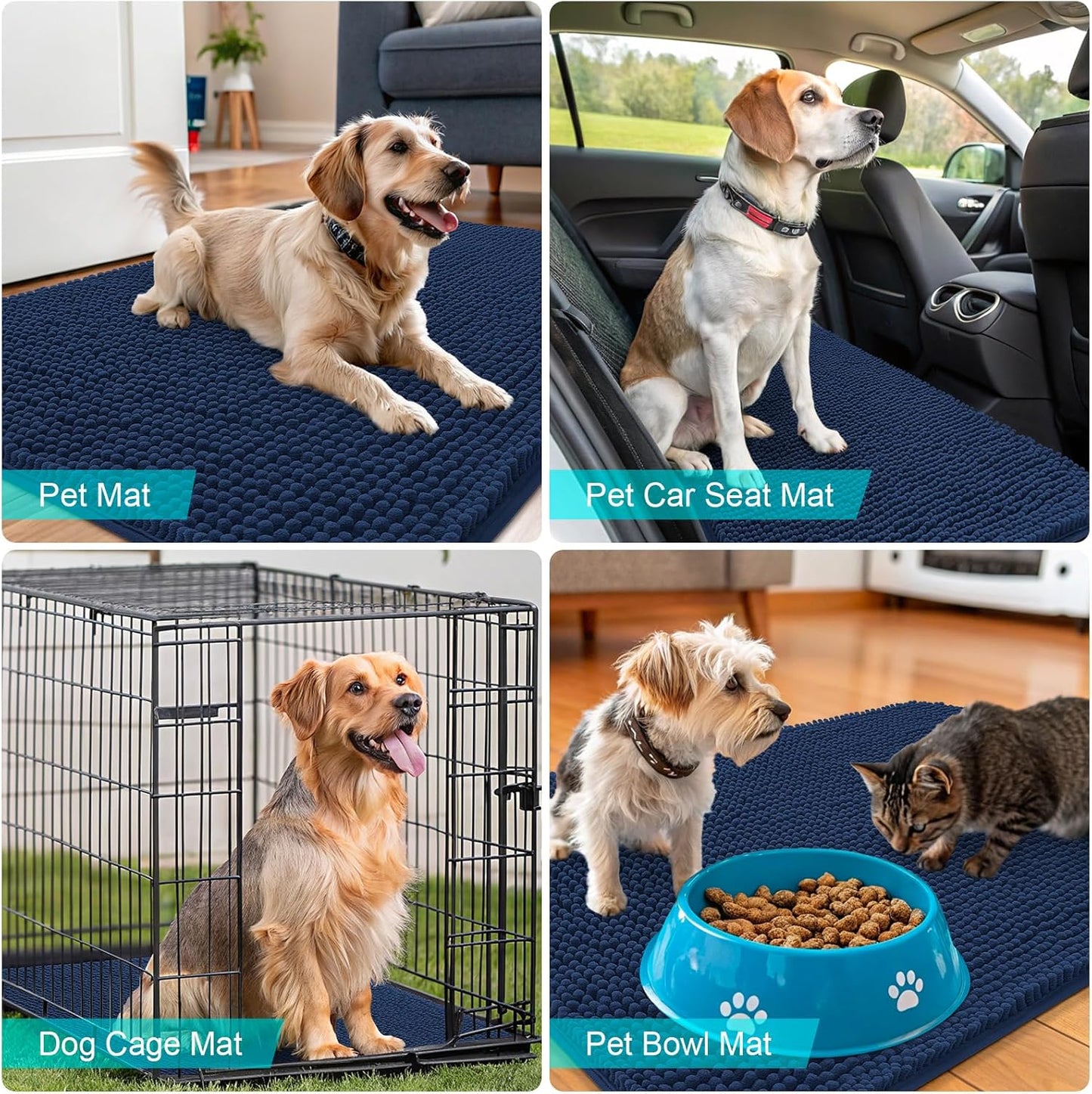 OLANLY Dog Door Mat - Absorbent Non-Slip Chenille Mat for Muddy Paws | Quick Dry 59x35, Dark Blue