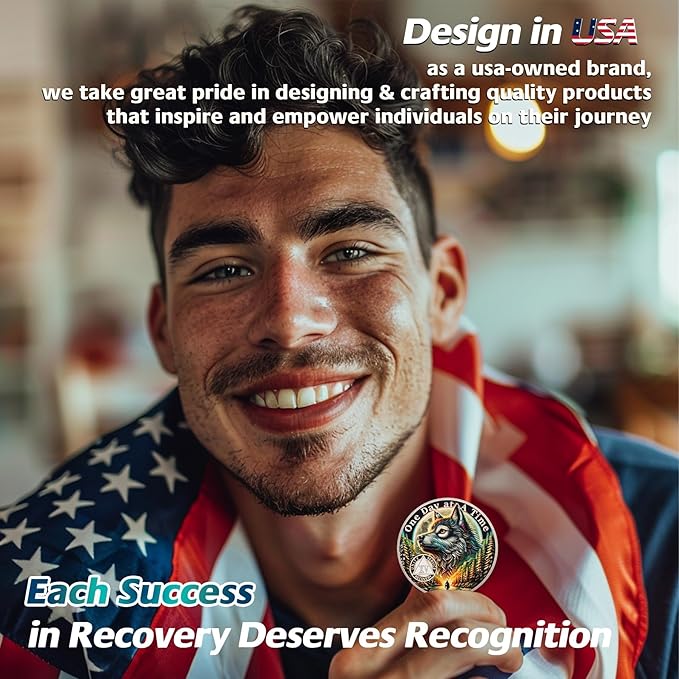 One Day at a Time 15 Year Sobriety Coin - Recovery Aurora Forest Wolf AA Coins - Addiction NA AA Chips and Medallions - Celebrate 1-30 Living Clean Narcotics Alcoholics Anonymous Gifts for Men Women