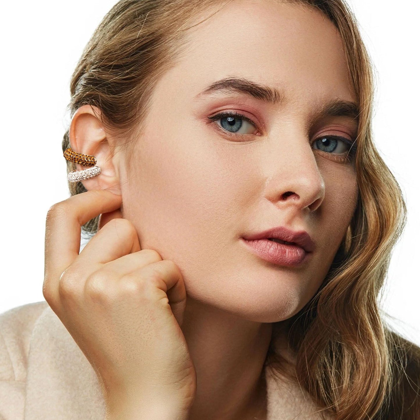 Joez Wonderful 5pcs Chunky Ear Cuff for Women, Gold Fake Ear Cuff Earrings Non Piercing, Ear Cuffs Set for Non Pierced Ear Cartilage Clip on Wrap Ear, Round Huggie Clip On Cartilage Earrings