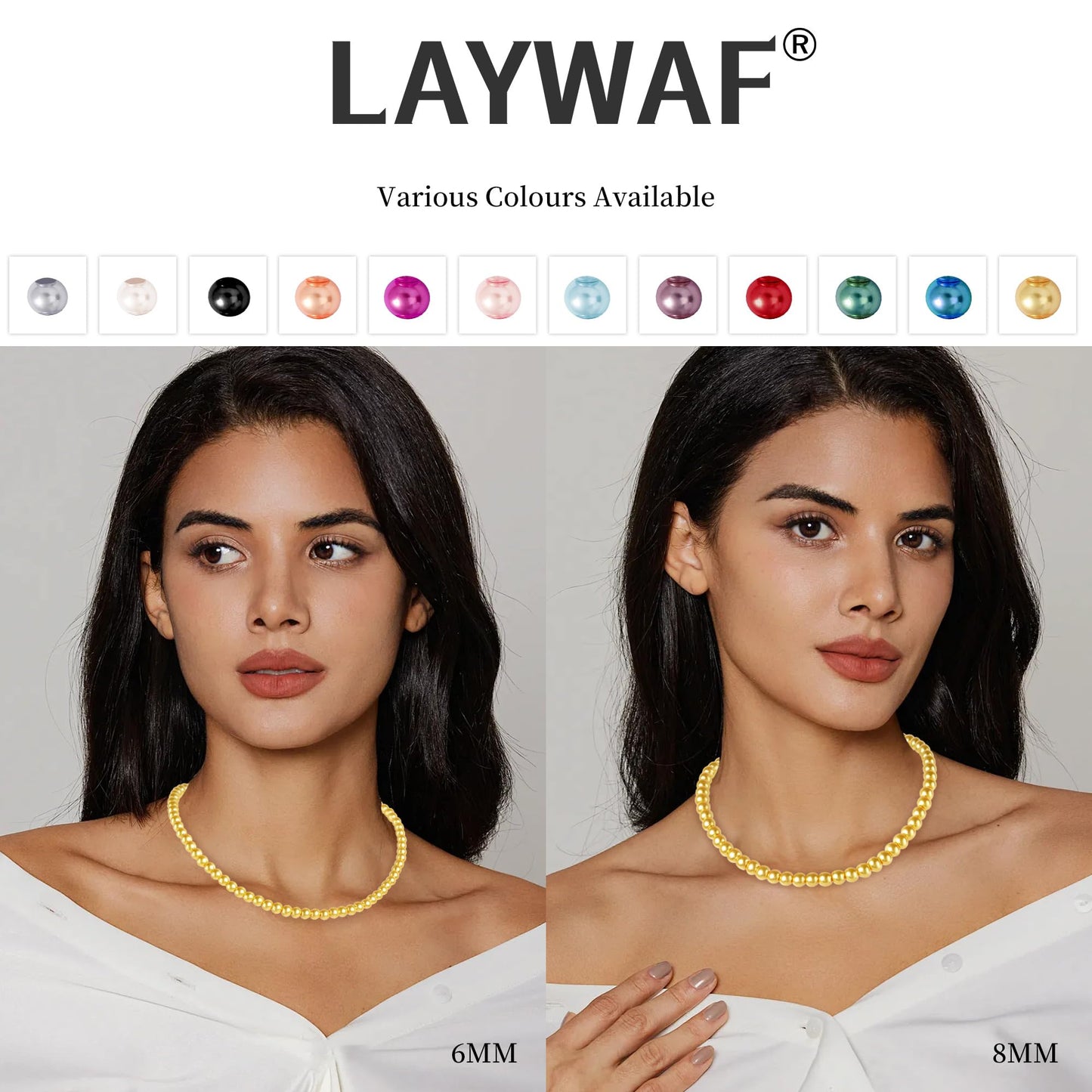 LAYWAF Imitation Pearl Choker Necklaces for Women, Simple Fake Pearl Yellow Necklace, 6MM Beaded Costume Faux Pearl Necklace, Wedding Jewelry Mom Necklace