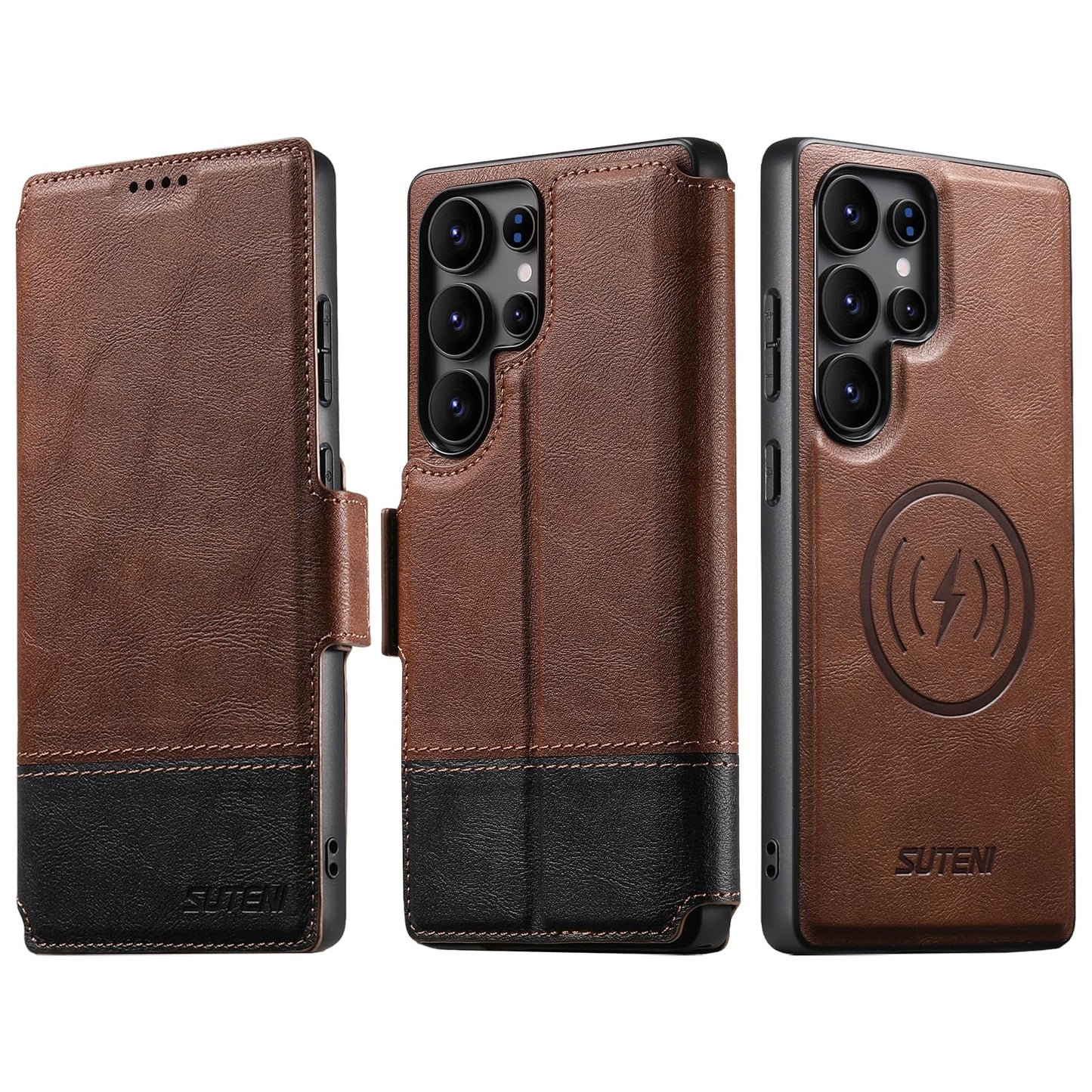 SINIANL for Samsung Galaxy S25 Ultra Leather Wallet Case Compatible with MagSafe Wireless Charging, Detachable Leather Cover with Card Slots Holder, Kickstand, Magnetic for Galaxy S25 Ultra Brown
