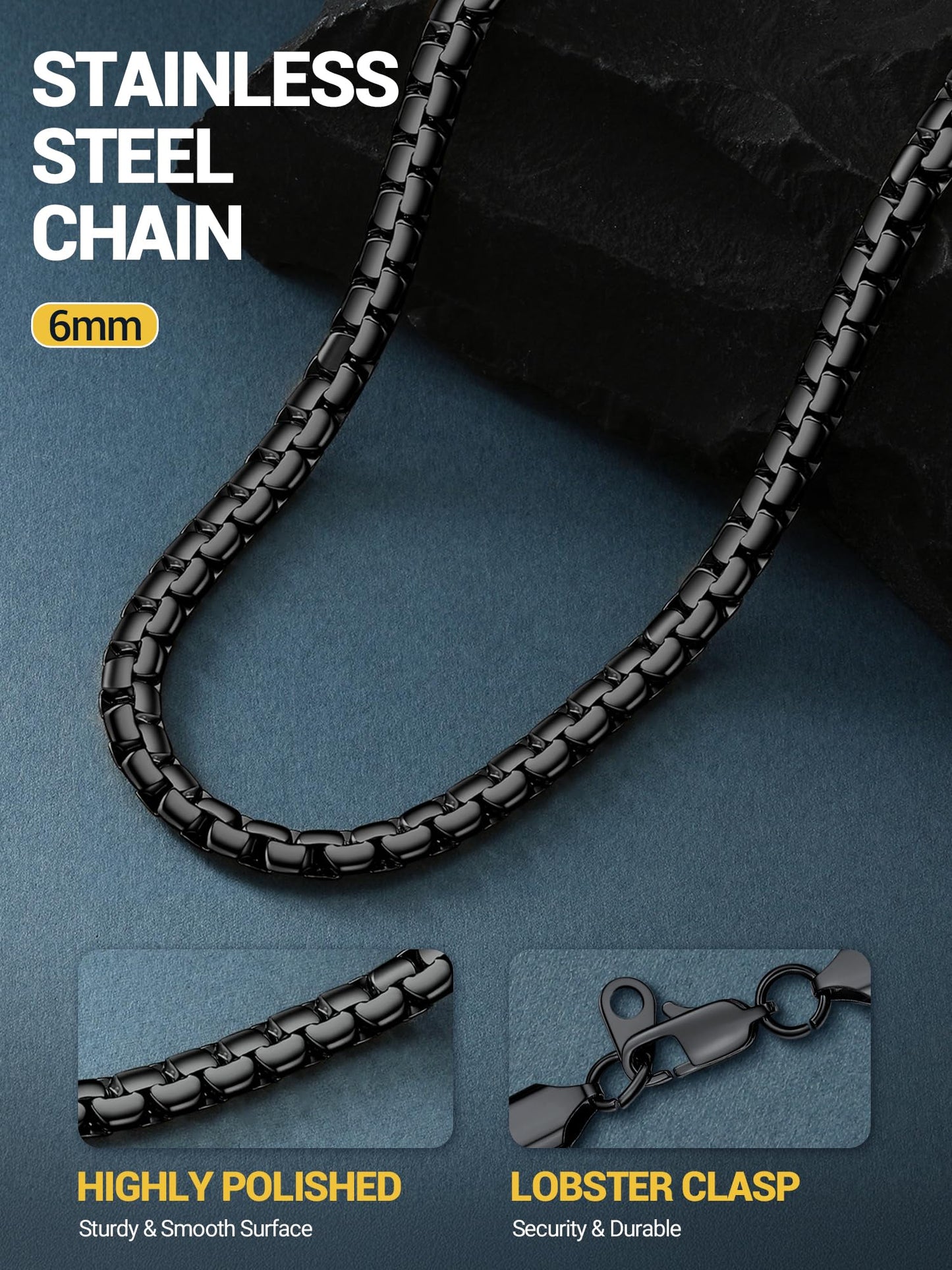 PROSTEEL Punk Jewelry Link Chain Black Necklace Neck Chain 6mm 20inch Gothic Men Cool Chains Mens Necklace