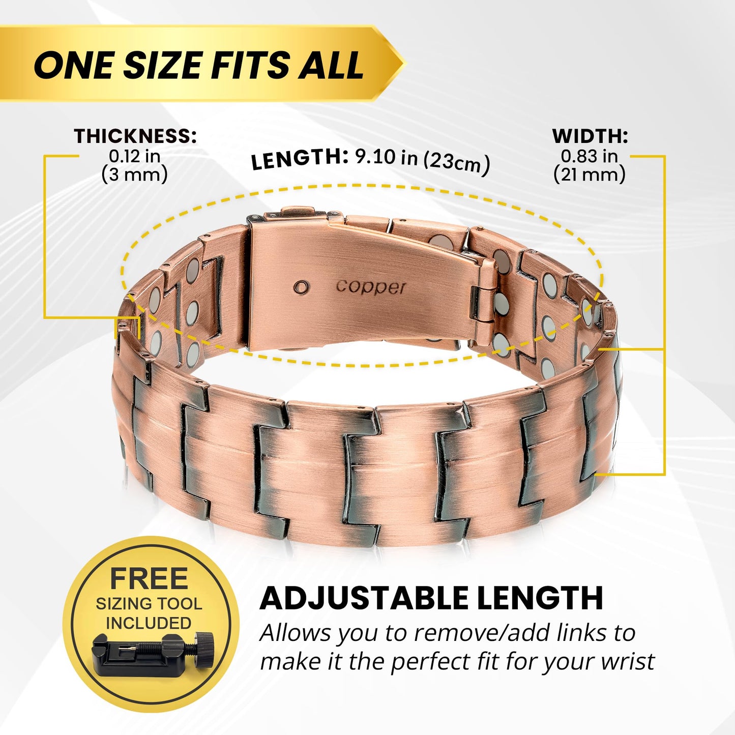 MagnetRX 3X Strength Magnetic Bracelets for Men – Titanium & Pure Copper Magnetic Bracelets for Men – Premium Fold–Over Clasp & Adjustable Length with Sizing Tool