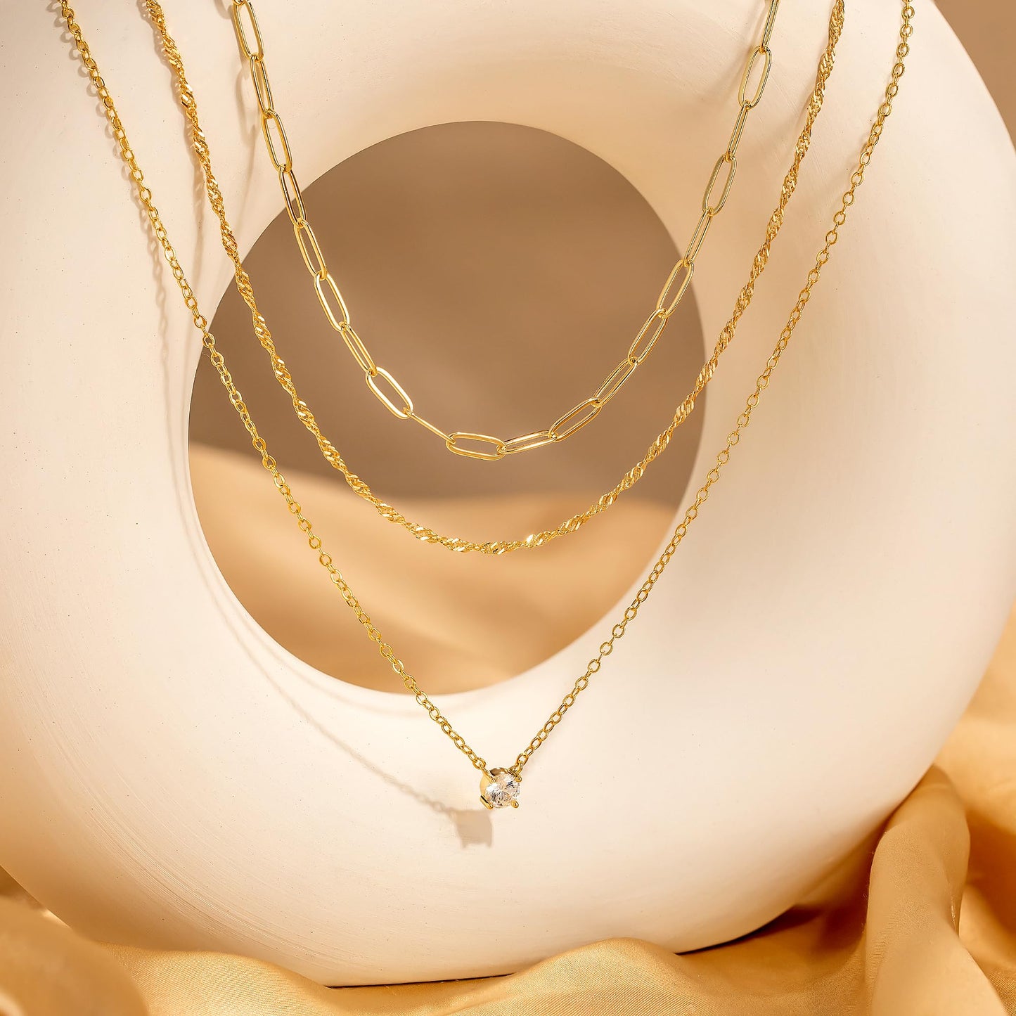 CHESKY Layered Necklaces for Women Trendy, Dainty 14K Gold Plated CZ Pendant Necklace Paperclip Rope Chain Necklace Gold Jewelry Set for Women Gifts
