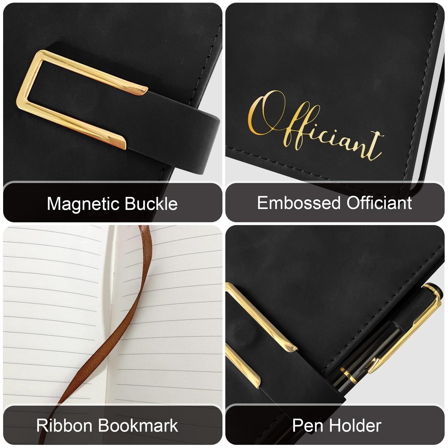 Mousbull Wedding Officiant Book with Pen, 200 Pages A5 Lined Leather Wedding Journal Notebook, Pastor Ministers Sermon Officiant Gifts for Wedding Day Ceremony Proposal- Black