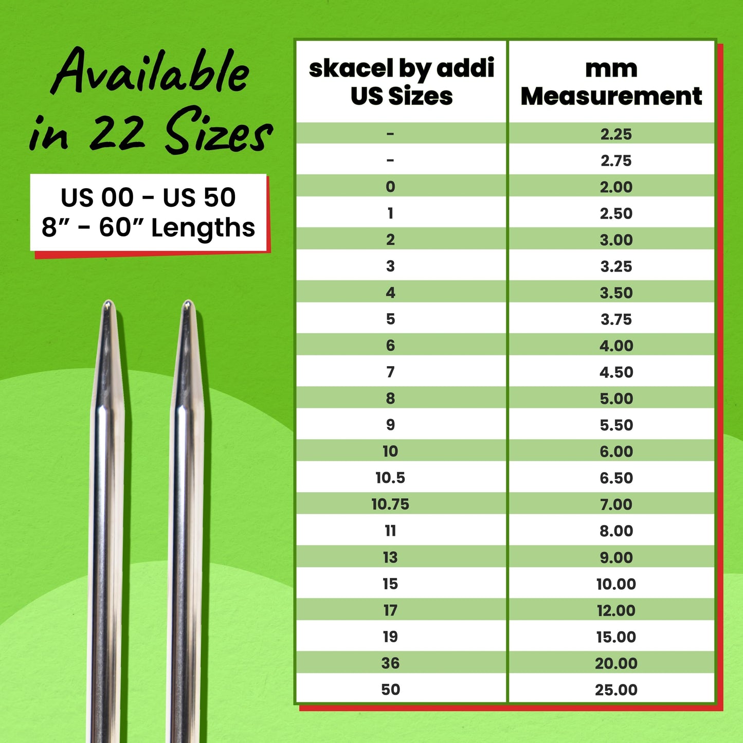 skacel by addi Turbo Circular Knitting Needles, Fixed 20 Inch (50 cm) Plated Brass Tips with Flexible Nylon Cord, 2 mm (US Size 0)