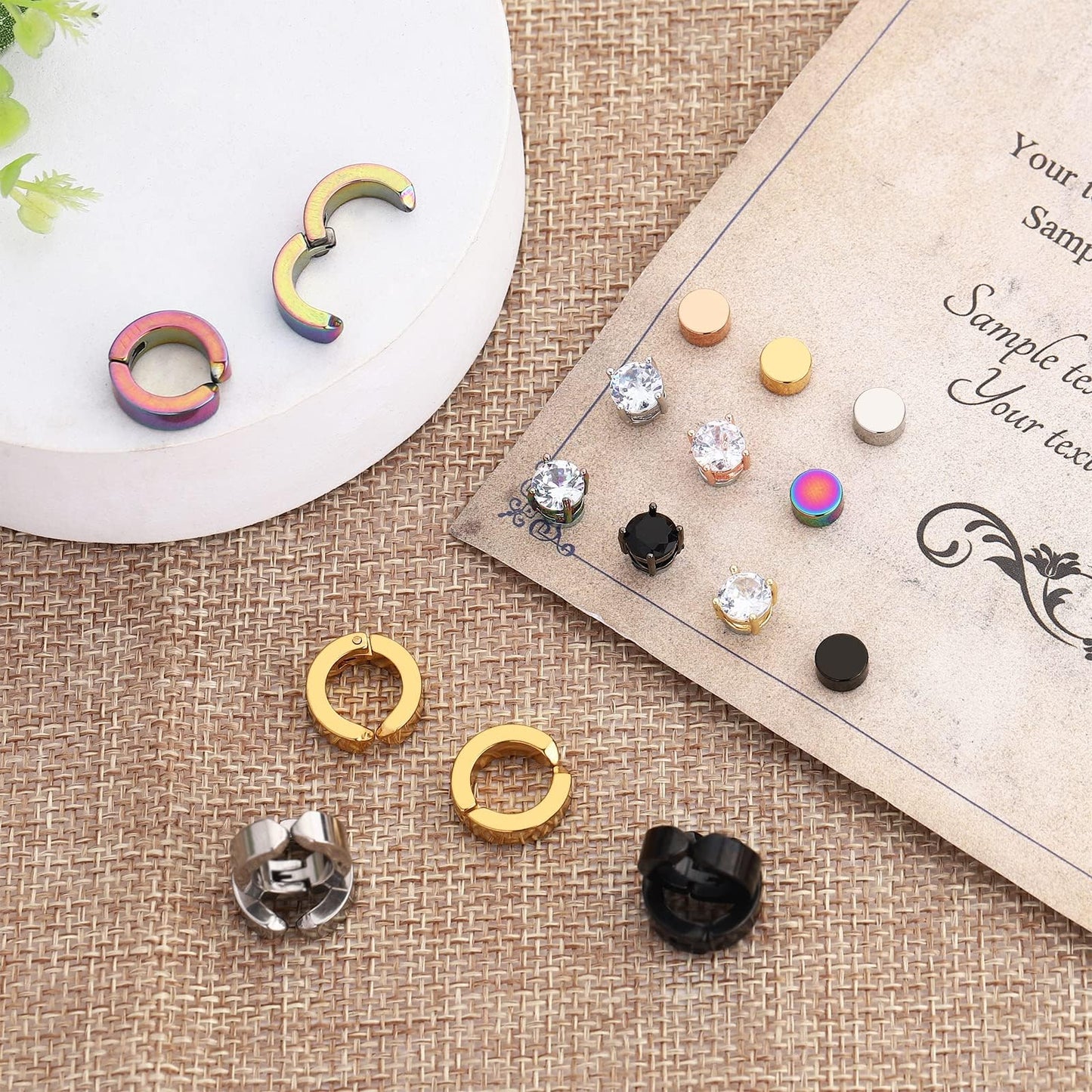 NEWITIN 15 Pairs Magnetic Stud Earrings for Men Clip on Earrings Stainless Steel Magnet Earring Unisex CZ Hoop Magnetic Stud Earring Set for Men Women