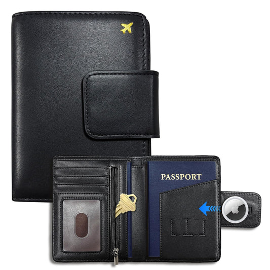 Passport Holder for Travel with AirTag Slot, RFID Blocking Passport Wallet Cover for Men Women, 2 Passport Sleeves, SIM Card Slot, Boarding Pass Organizer forInternational Travel Essentials