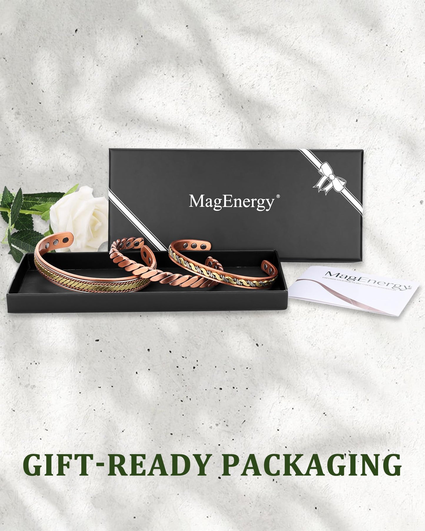 MagEnergy Copper Bracelets for Women Men, Set of 3 Pcs, Magnetic Therapy, Handmade 99% Copper Cuff Bracelet, Jewelry Gift Box