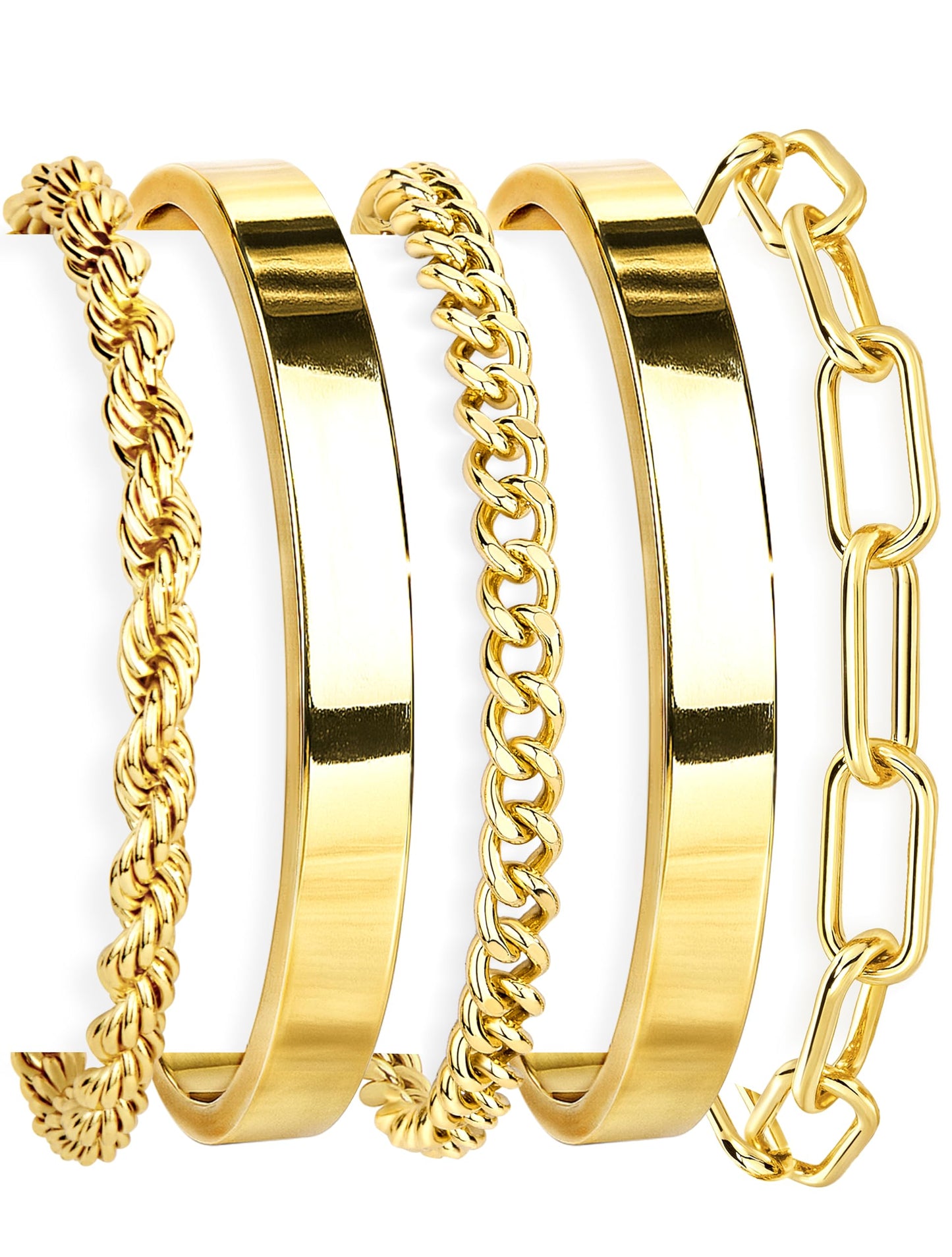Gokeey Chunky Gold Bracelets for Womenc Trendy, 14k Gold Plated Cuff Bracelet Non Tarnish Rope Cable Paperclip Cuban Link Chain Bangle Bracelet Set Stack Jewelry