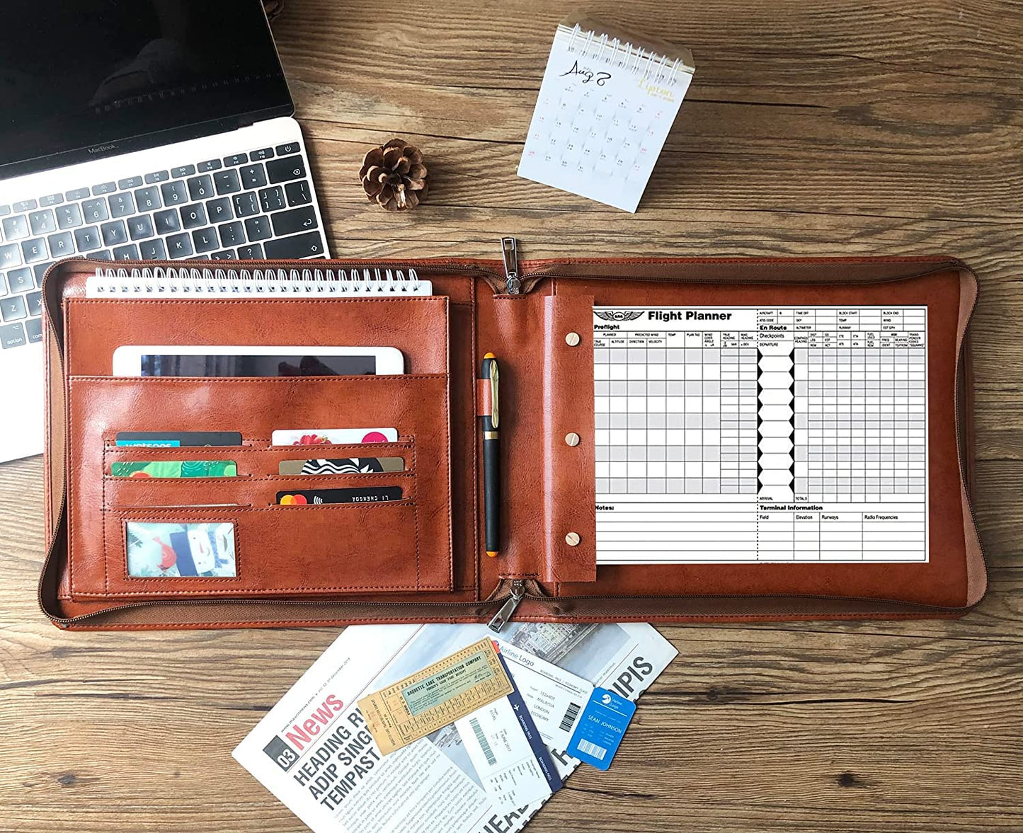 Gvalant Professional Vegan Leather Pilot Logbook, Pilot Journal for Letter Size Paper, Pilot Log Book Binder, Pilot Log Organizer, logbook Aviation Cover