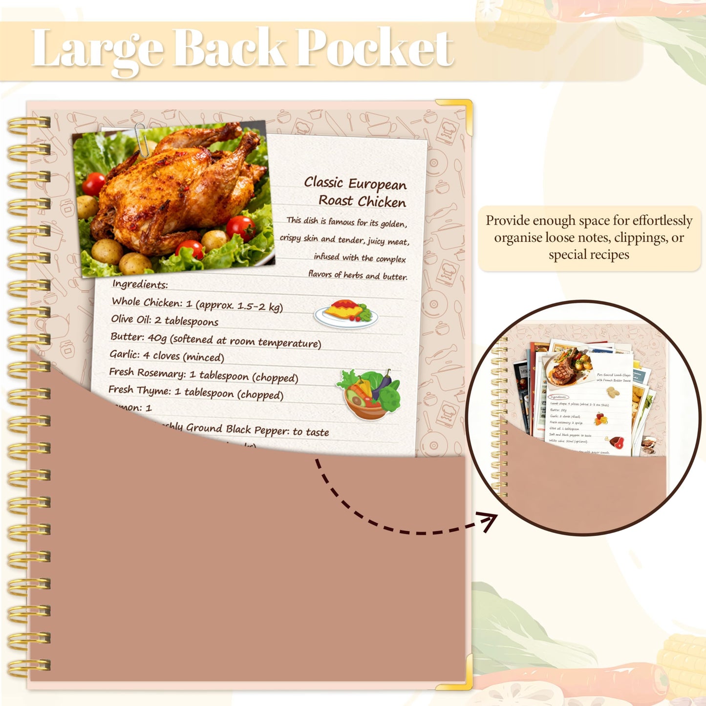 Blank Recipe Book to Write in Your Own Recipes, 8.5"x11" Mothers Day Blank Recipe Notebook for 140 Recipes, Personal Cookbook Hardcover Journal with Tab Sticker &Pocket for Culinary Cooking Light Pink