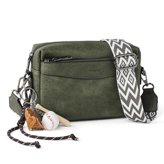 TANTOMI Crossbody Bags for Women, Vegan Leather Crossbody Purses for Women, Triple Zip Cell Phone Shoulder Bag Handbags with Adjustable Wide Strap