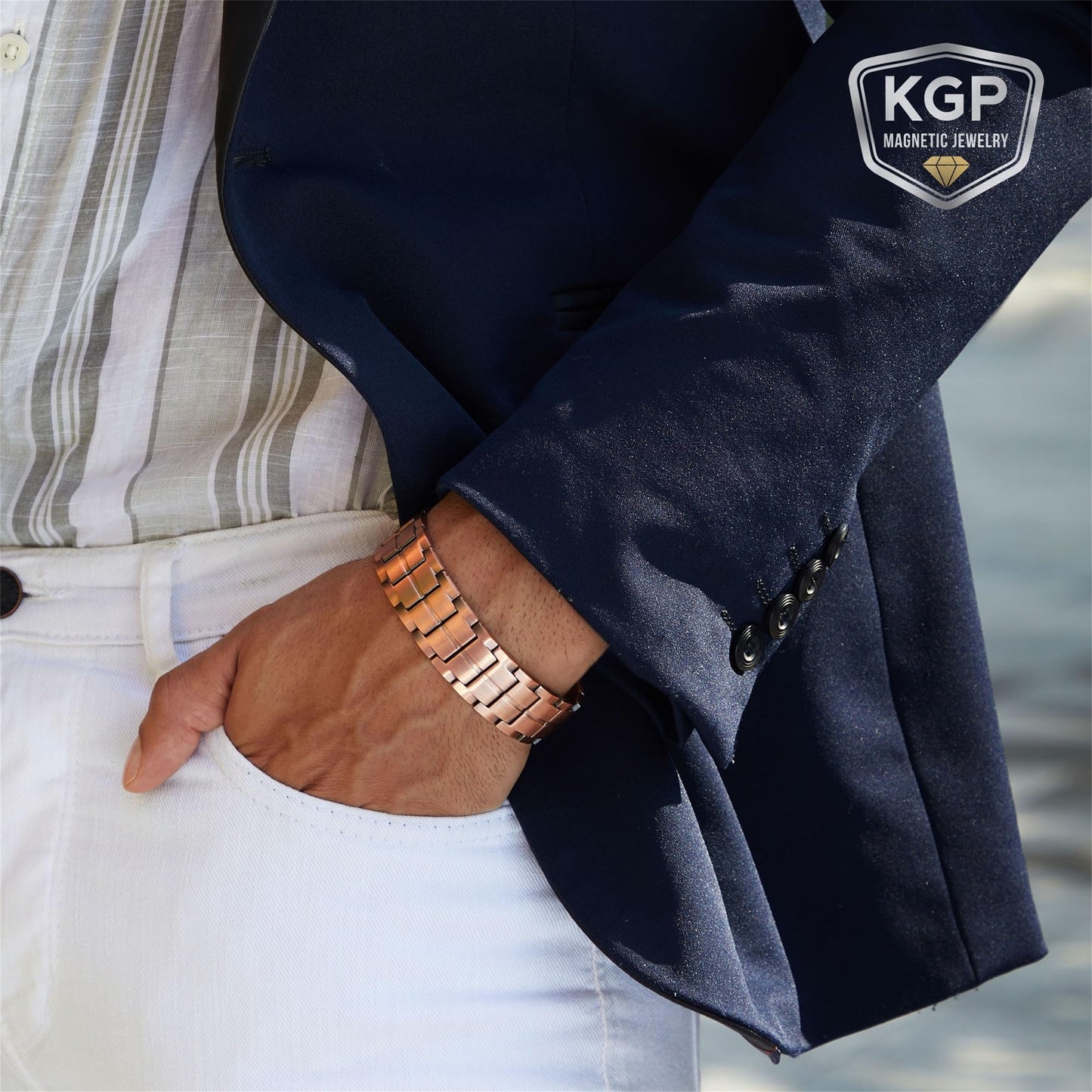 KGP® Mens Magnetic Copper Bracelet for Pain, 99.99% Solid Pure Copper with 5000 Gauss Ultra Strength Magnets, Adjustable Magnetic Therapy Jewelry with Gift Box