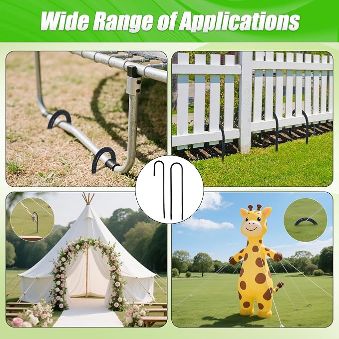 Anothera 8 Pack Heavy Duty Trampoline Stakes, 12 Inches Trampoline Anchors High Wind, Heavy Duty U Shaped Rebar Stakes for Trampoline, Tents, Inflatables, Fences, Outdoor Decoration