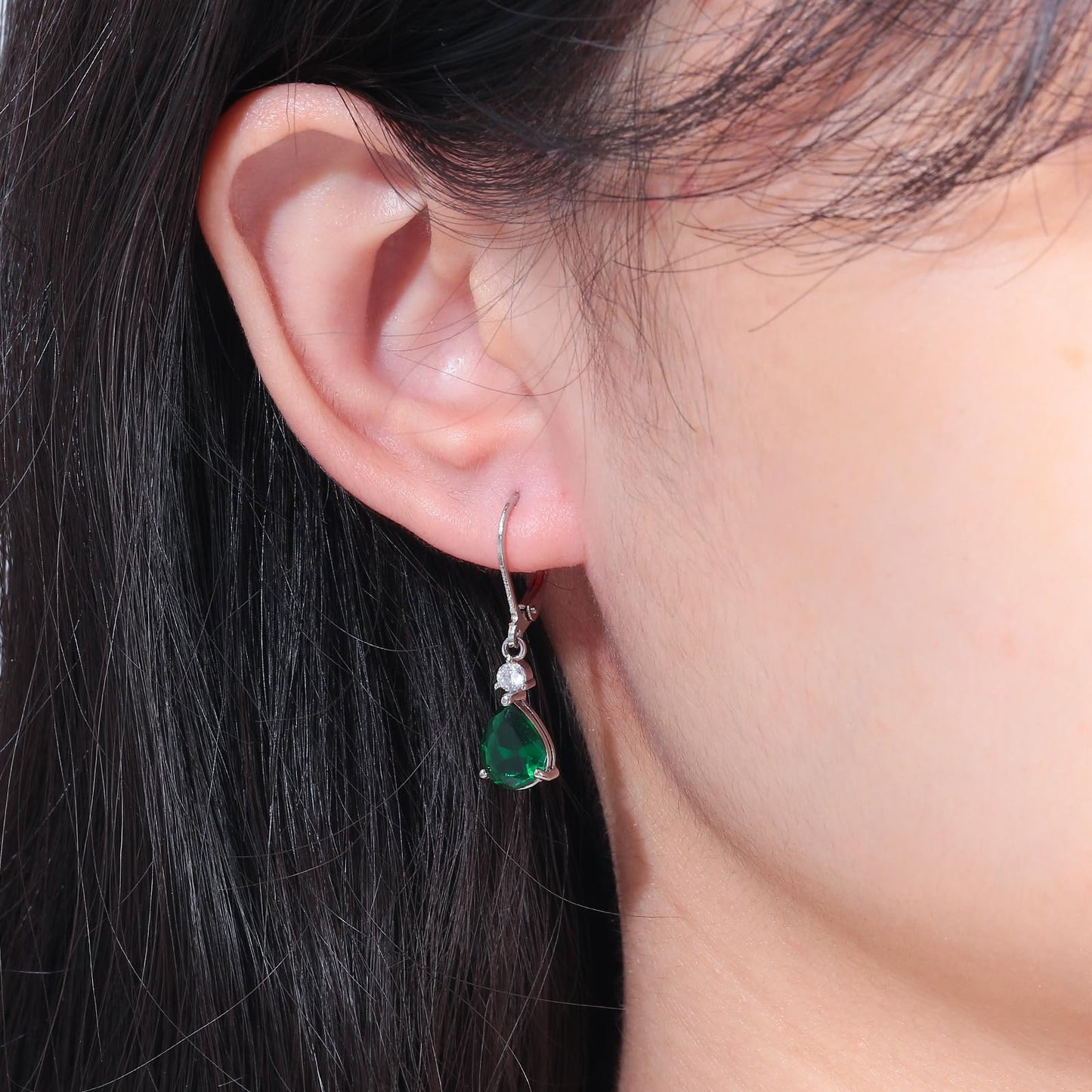 CiNily Leverback Dangle Earrings for Women 14K White Gold Plated Drop Earrings Green Cubic Zircon Fashion Teardrop Hoop Earrings Hypoallergenic Mothers Day Jewelry