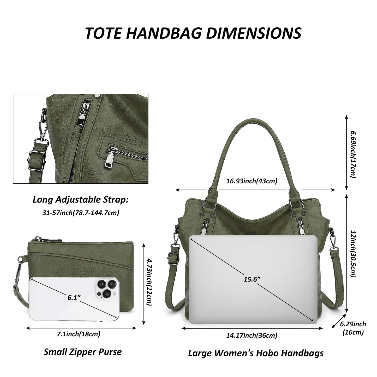 TANTOMI Hobo Bag for Women Large Crossbody Purse and Handbags Multiple Pockets with Adjustable Shoulder Strap-Dark Green