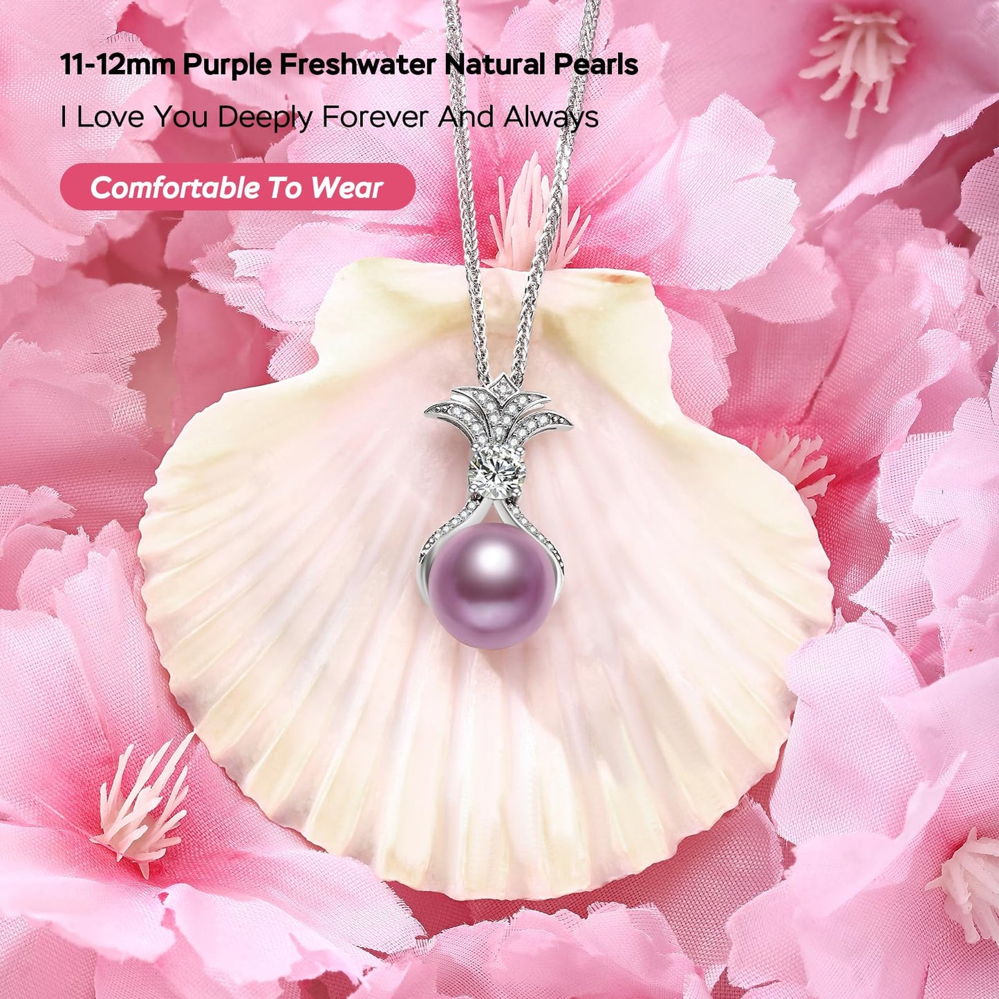 Pearl Necklaces for Women, Anniversary Birthday Gifts for Wife, Mom, Dauhter, Girlfriend, Grandma (Purple 11-12mm)
