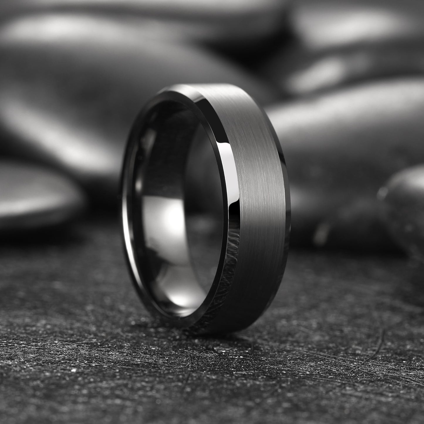 King Will 7mm Tungsten Carbide Ring for Men, Gunmetal Matte & Polished Comfort Fit ，Size 8