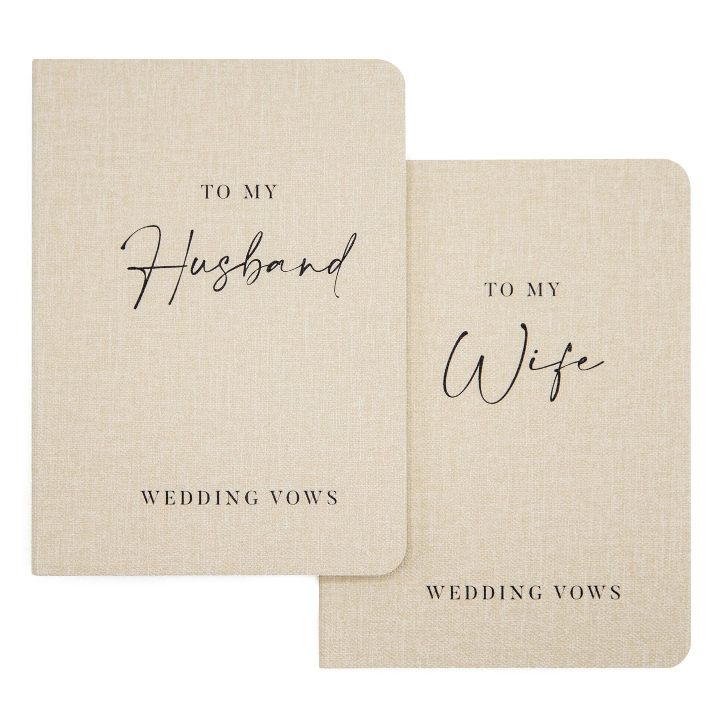 Slim Vow Books (Set of 2 - Design 2) - Soft Cream Canvas Linen Textured Cover Wedding Vow Booklets, Ceremony Speech Promise Notebook Journal, Gift for Newly Engaged Couple, 48 Lined Pages, 5.75" x 4"