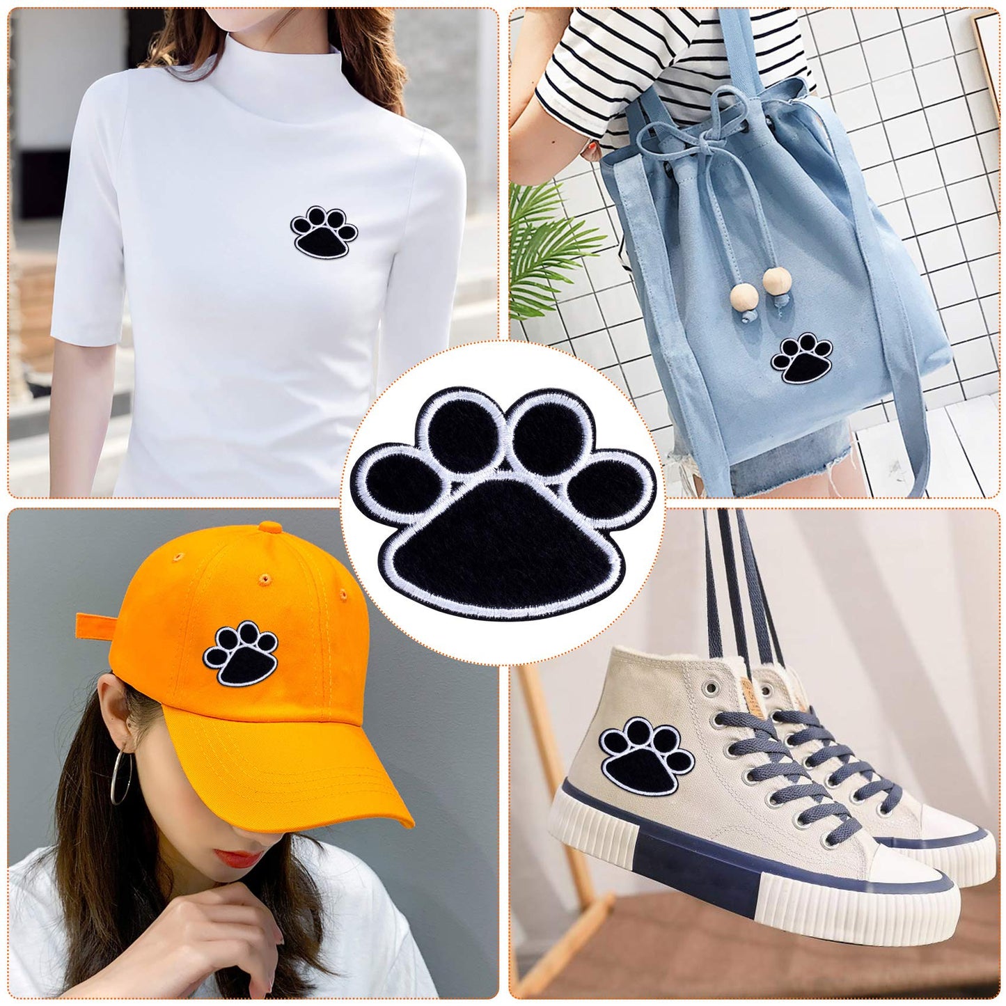 PAGOW 40Pcs Paw Print Patch for Jacket Clothing, Black-White Iron on paw Print Patches, DIY Embroidery Sticker Patches Sewing Craft Decoration