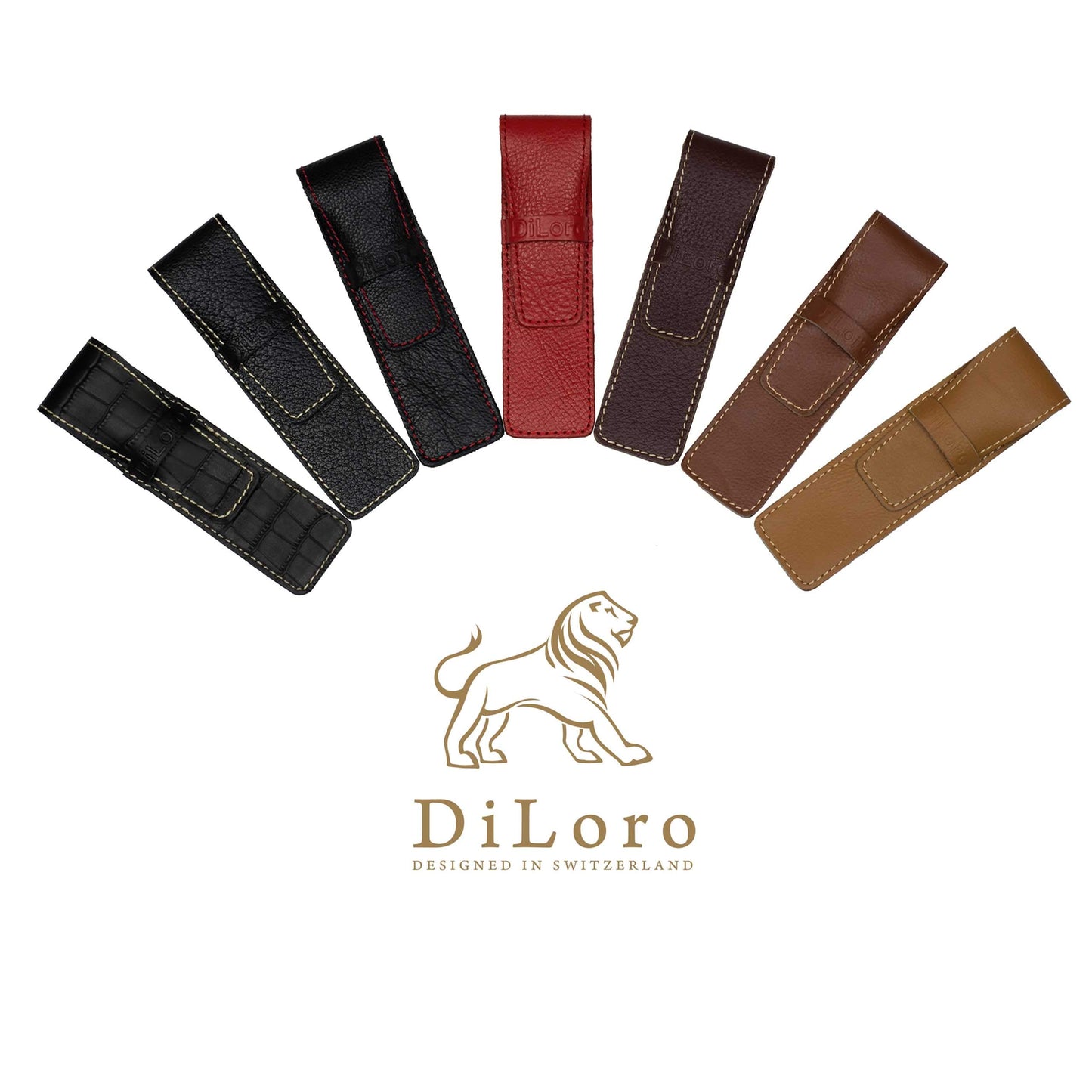 DiLoro Full Grain Thick Genuine Single Leather Pen Case Holder Pouch Pen Protector Pencil pencase (Buffalo Brown)