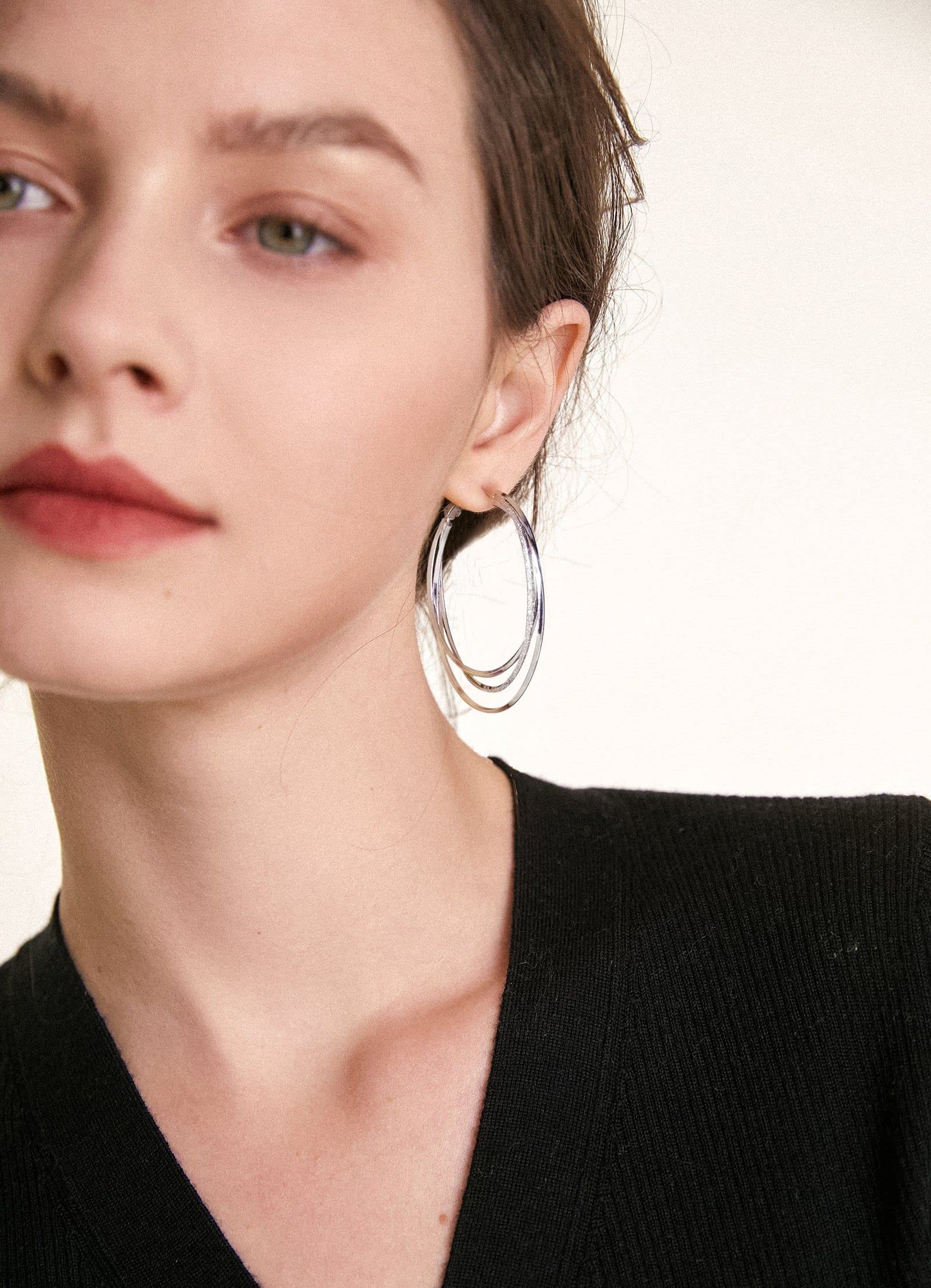 GLOQUAT Silver Plated Hoop Earrings for Women Large Silver Thin Hoops Twisted Triple Hoop Earring for One Ear Hole Lightweight and Hypoallergenic Chunky Earring Jewelry Gifts 50mm
