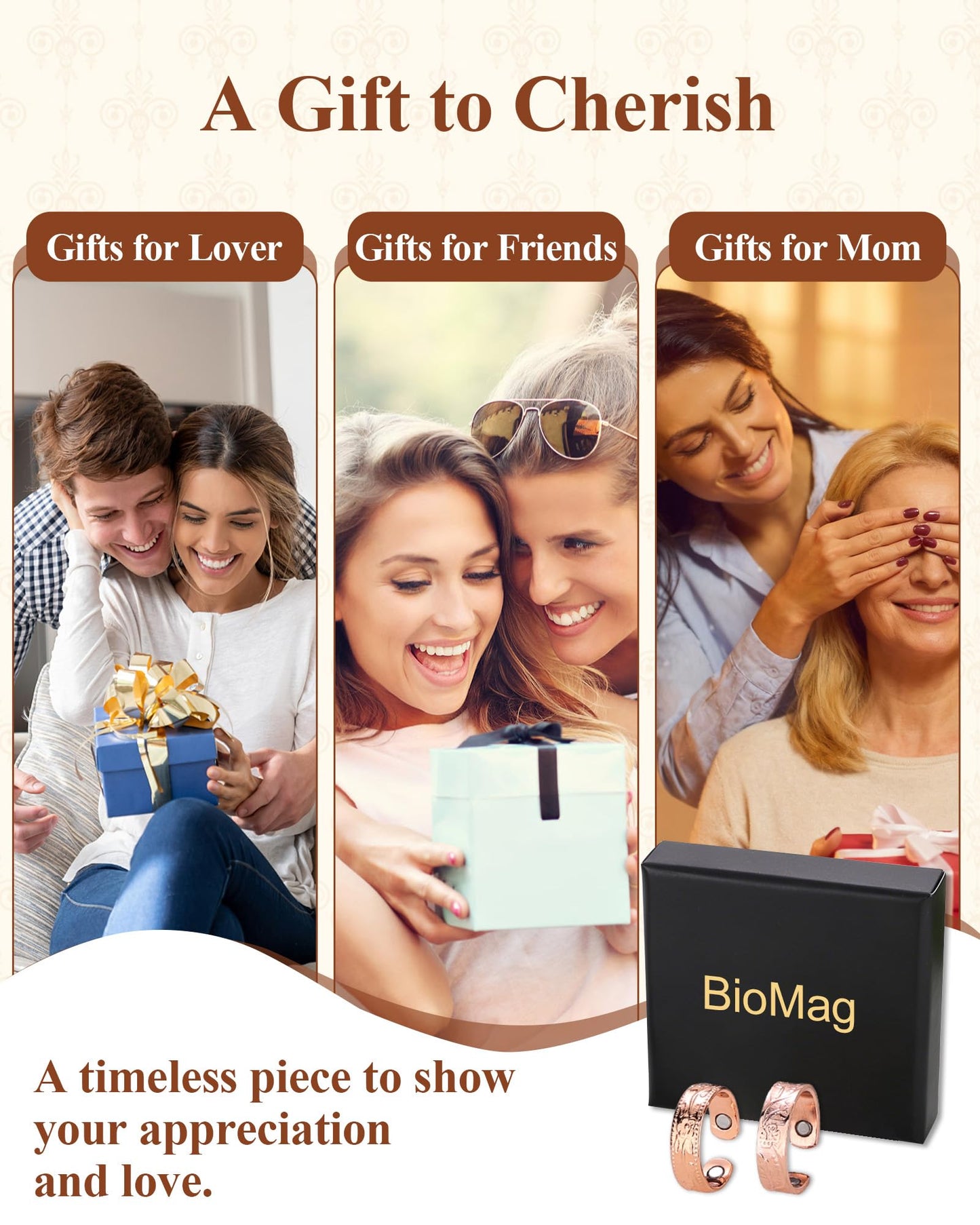 BioMag Copper Rings for Women, 99.99% Pure Copper Magnetic Rings Thumb Rings for Lymphatic Drainage, Adjustable Jewelry Gifts for Women (Rose Gold-2pcs)