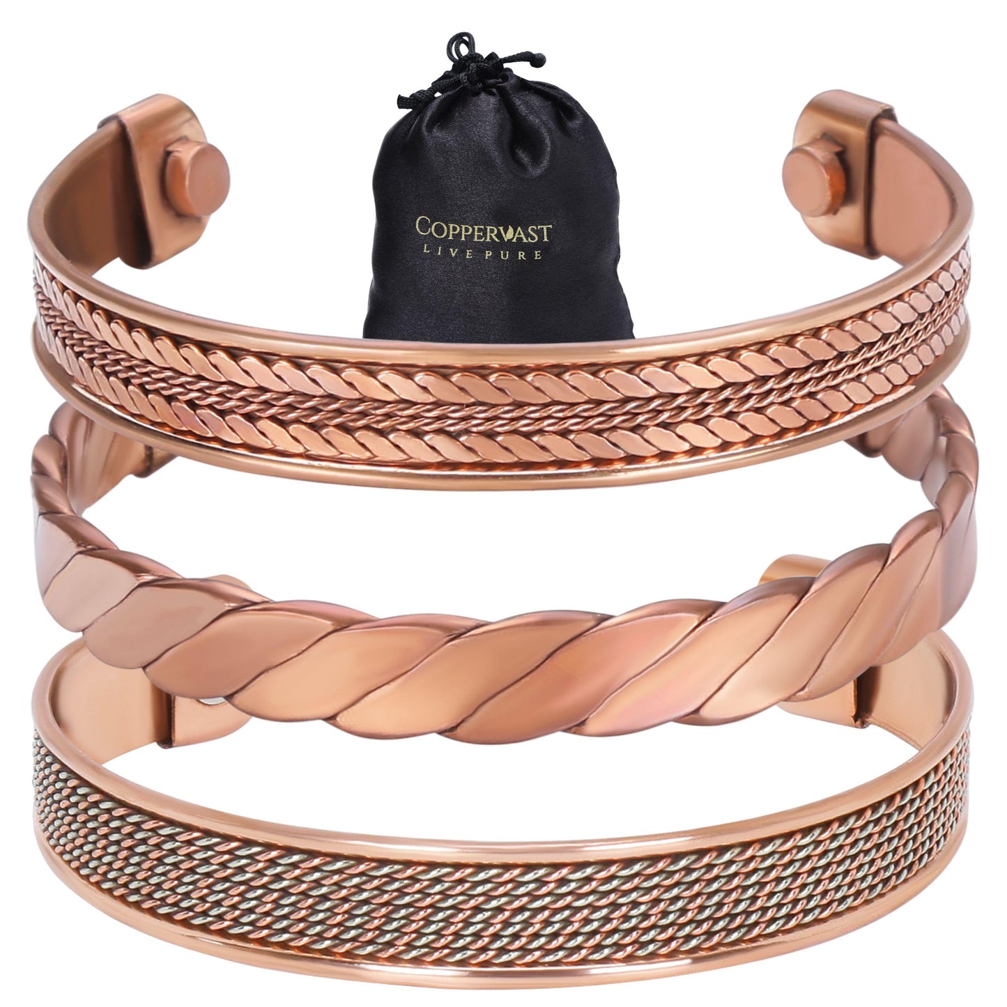 Coppervast Copper Bracelets- for Men and Women| Set of 3 with Gift Bag | Gift for Men and Women |Handmade 100% Copper (Copper9)
