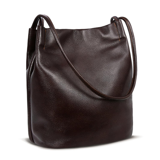 Iswee Bucket Bag for Women Genuine Leather Shoulder Bag Coffee Brown Large Hobo Purse for 2025 Fashion Designer Purse with Magnetic Snap Closure (Coffee-Lichee)