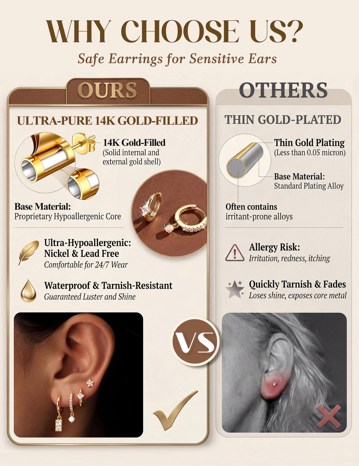 MILACOLATO 4 Pairs Gold Earrings for Women, Hypoallergenic 14K Gold Filled Small Stud Hoop Earrings Set for Multiple Piercing, Dainty Lightweight Cartilage Huggie Earrings Stacks Trendy Jewelry Gifts, C
